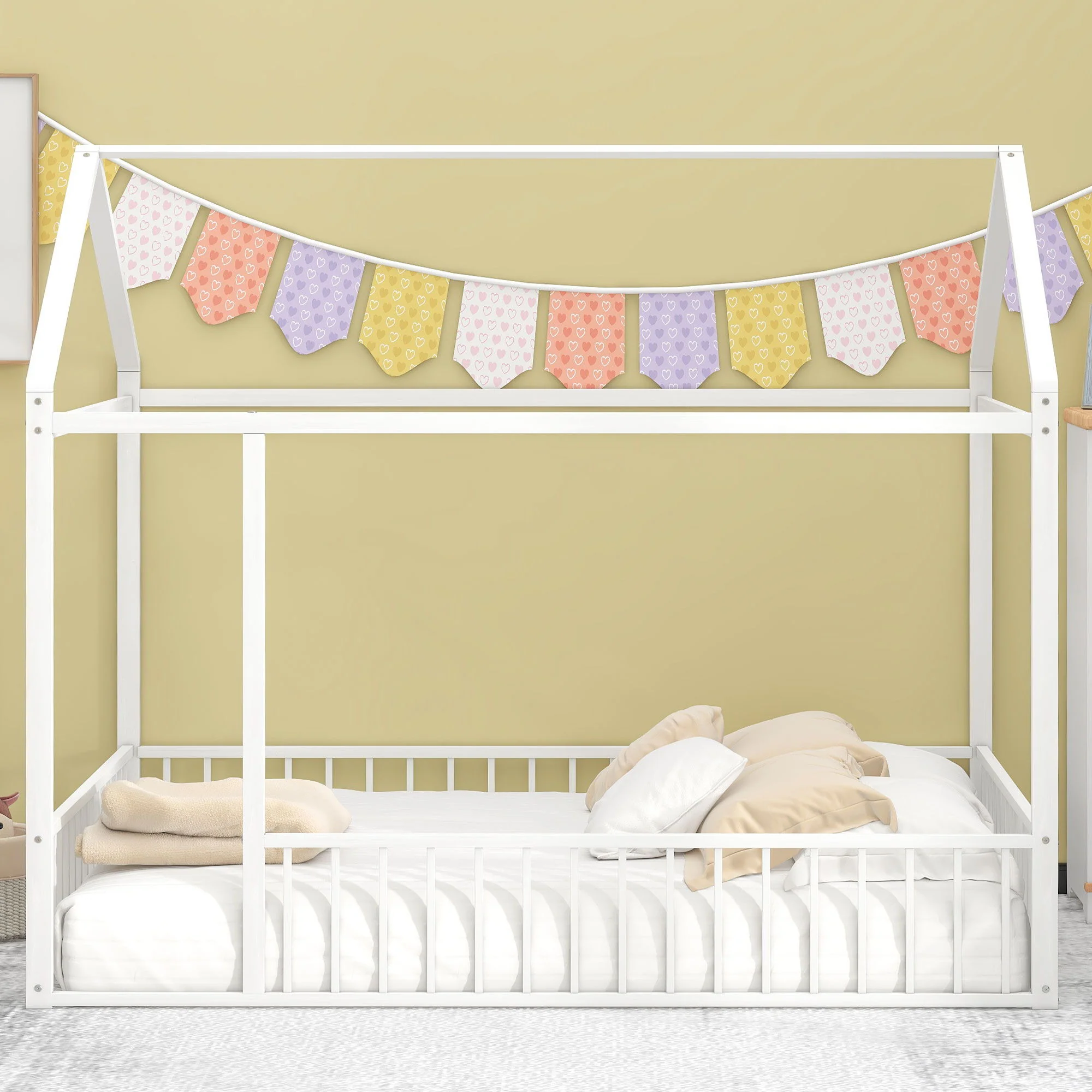 Metal Bed House Bed Frame With Fence - Image 7
