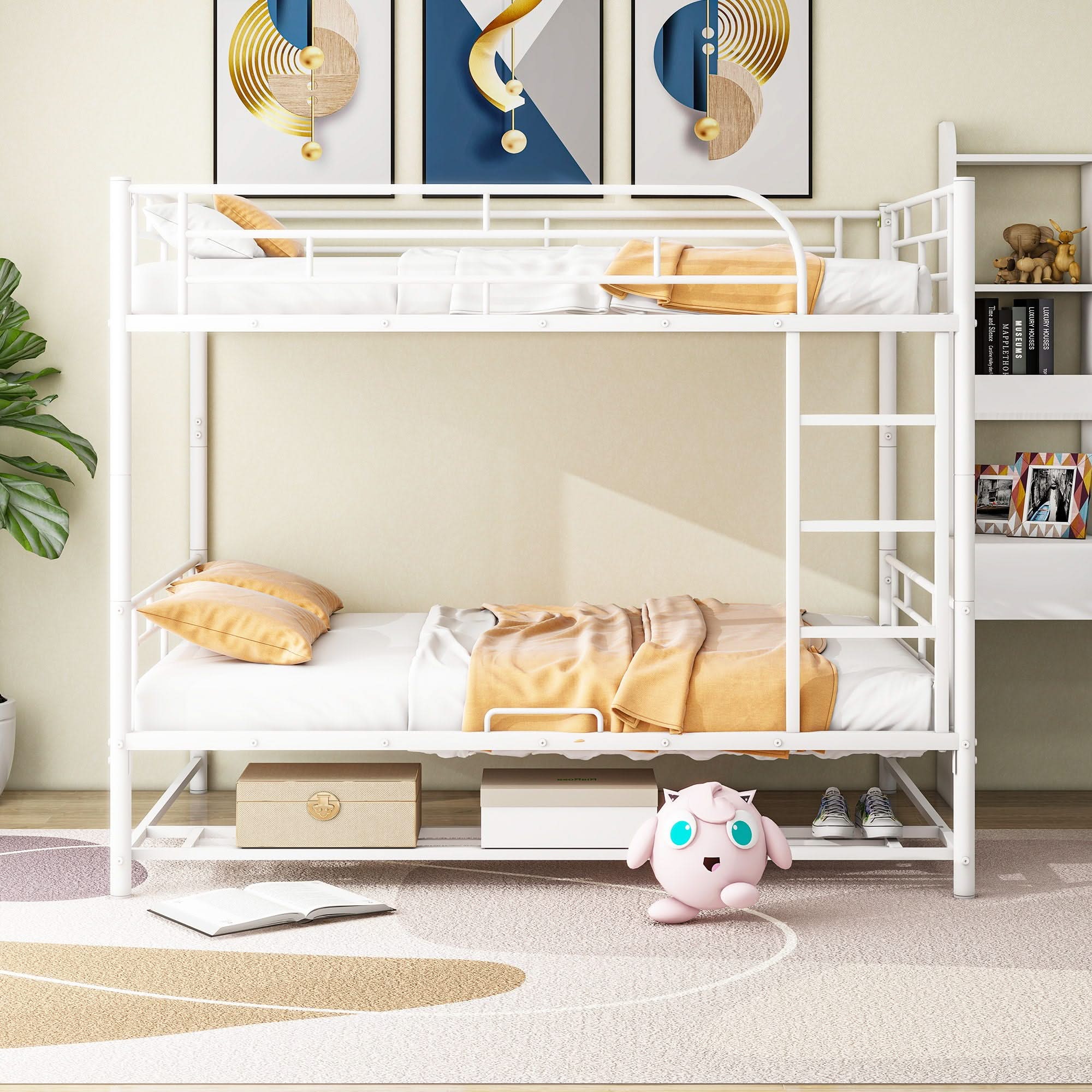 Metal Bunk Bed With Shelf And Guardrails - Image 4