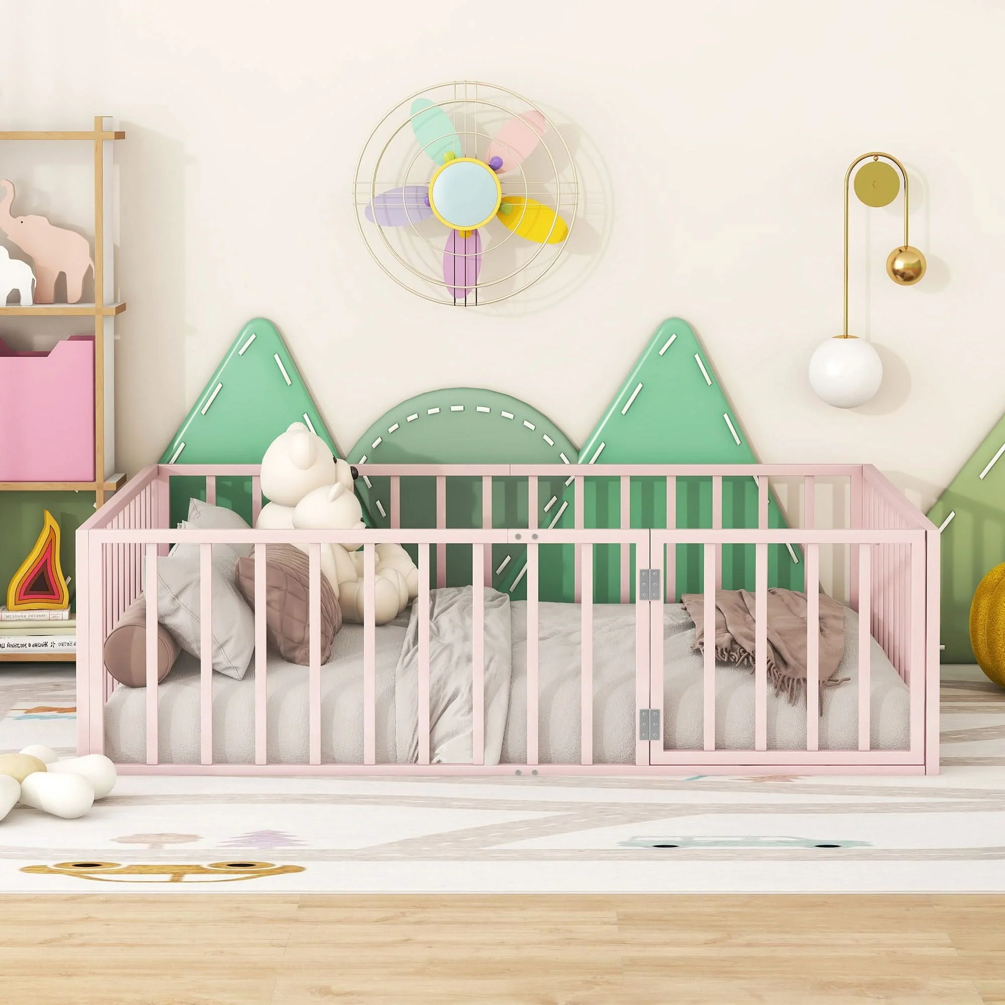 Metal Floor Bed Frame With Fence And Door - Image 14