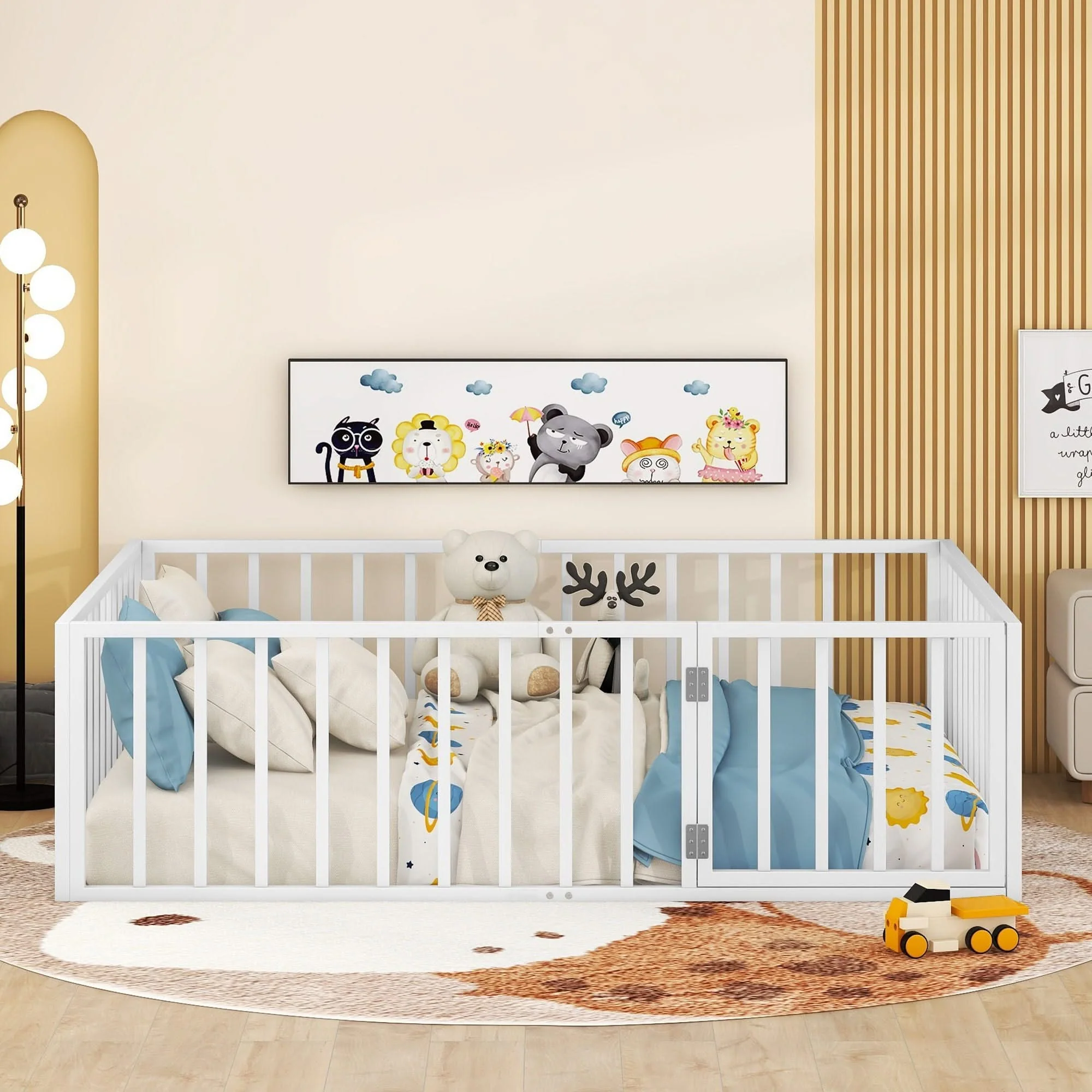 Metal Floor Bed Frame With Fence And Door - Image 20
