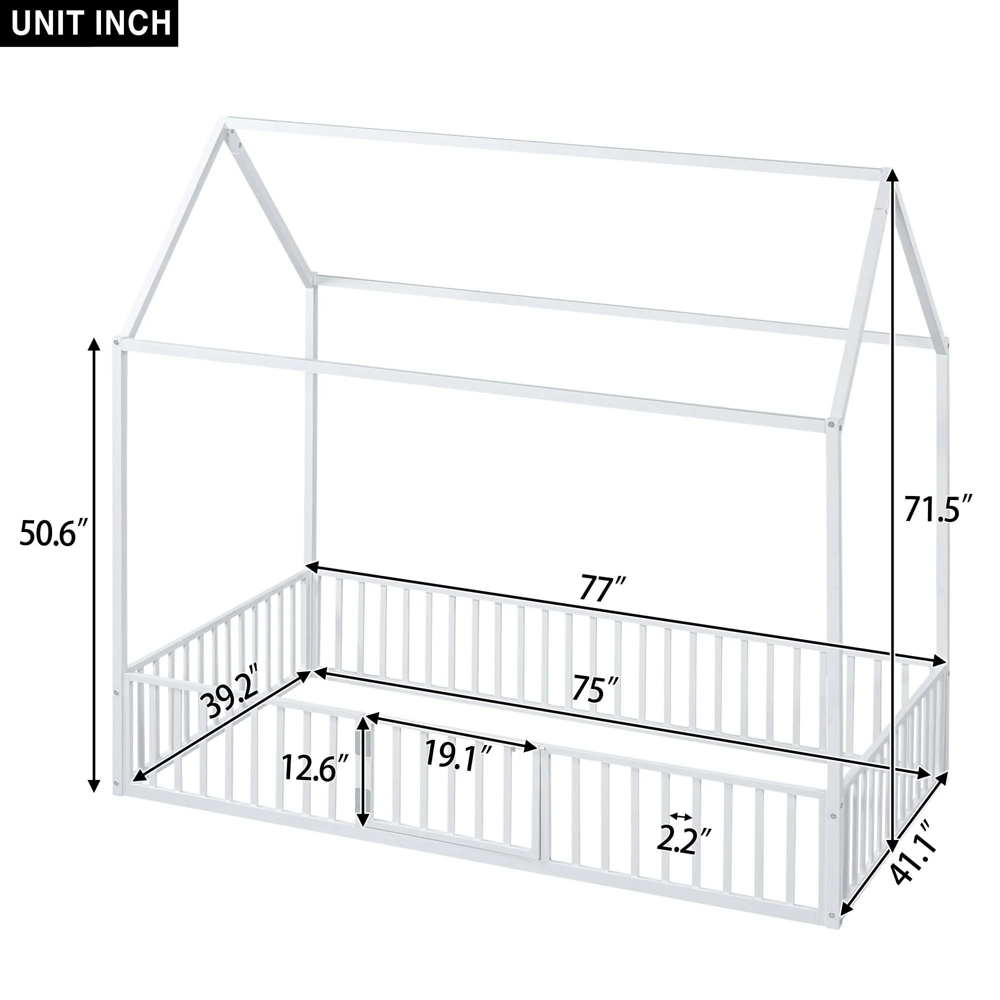 Metal House Bed With Fence And Door - Image 3