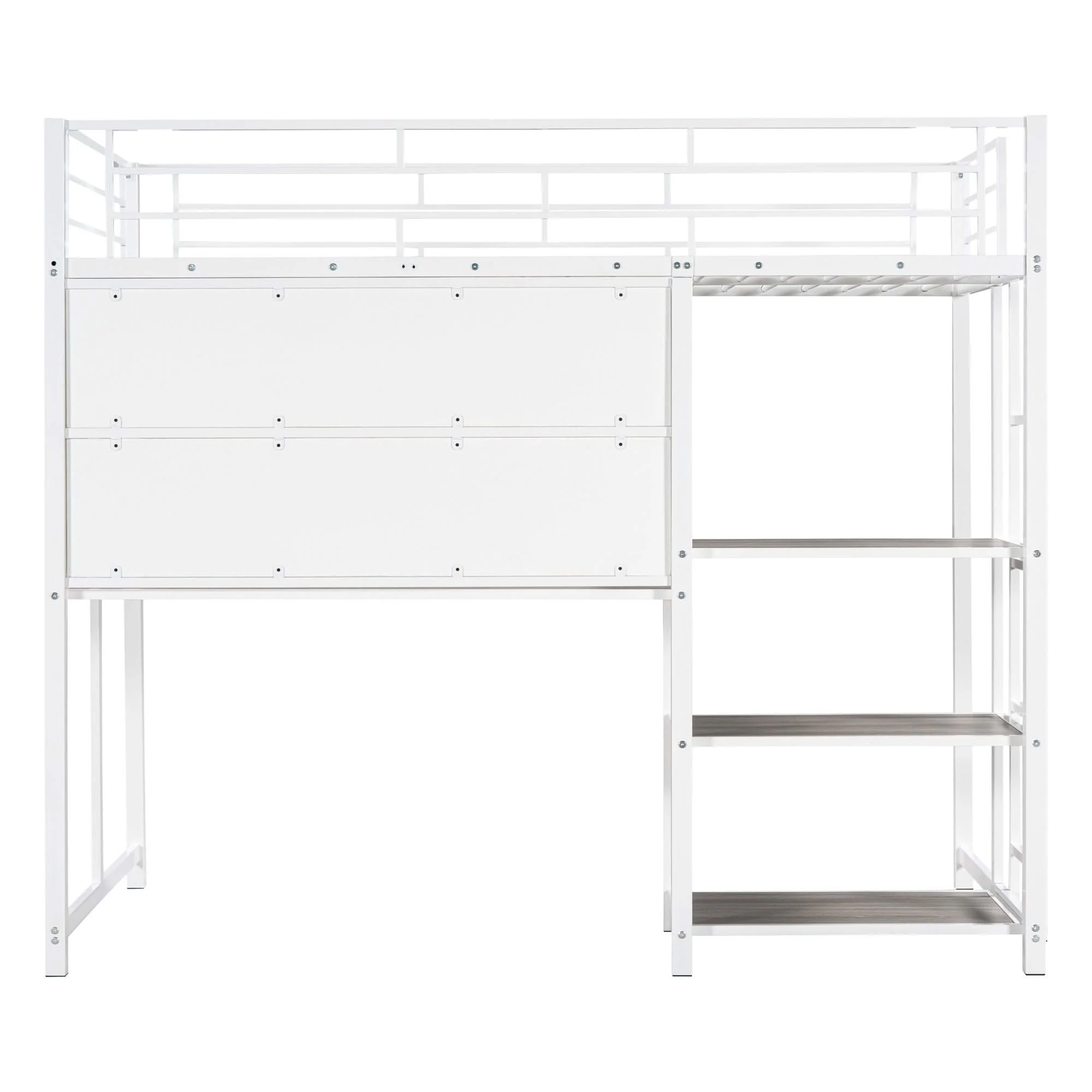 Metal Loft Bed With Desk, 3 Shelves And Ladder - Image 2