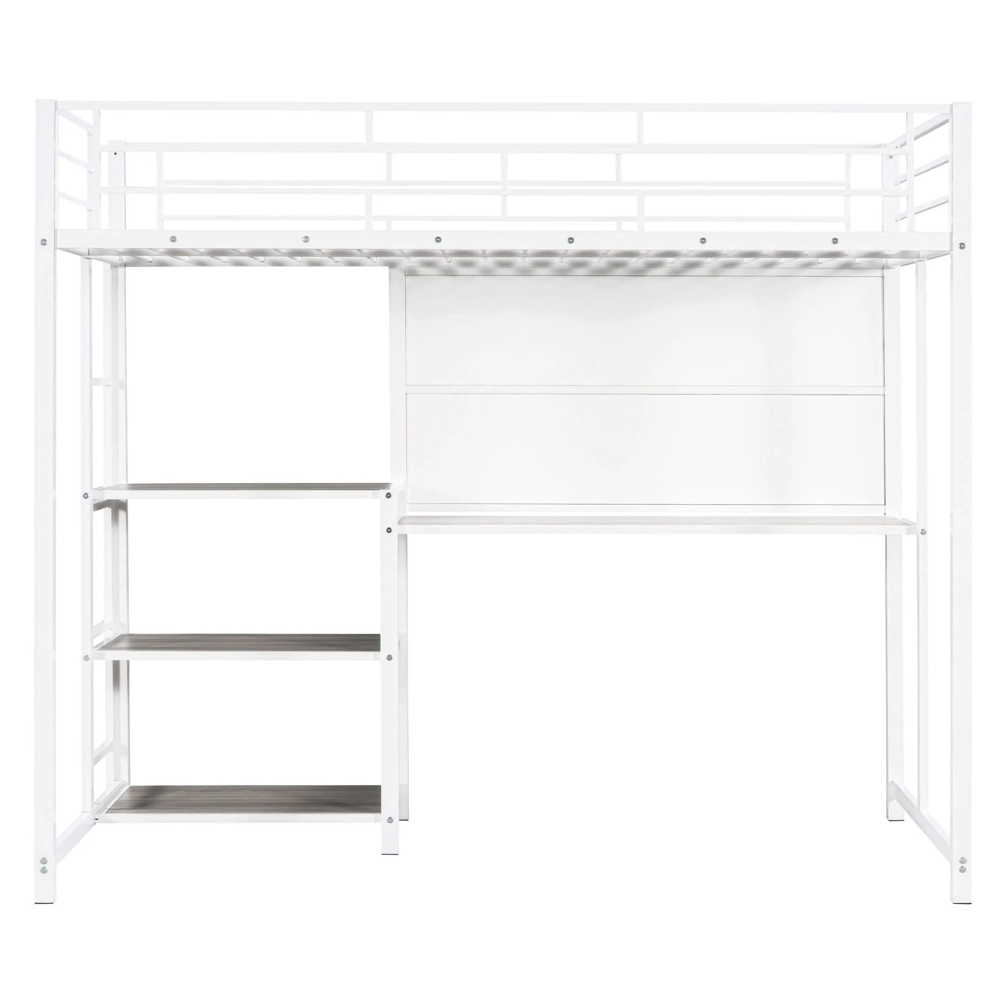 Metal Loft Bed With Desk, 3 Shelves And Ladder - Image 3