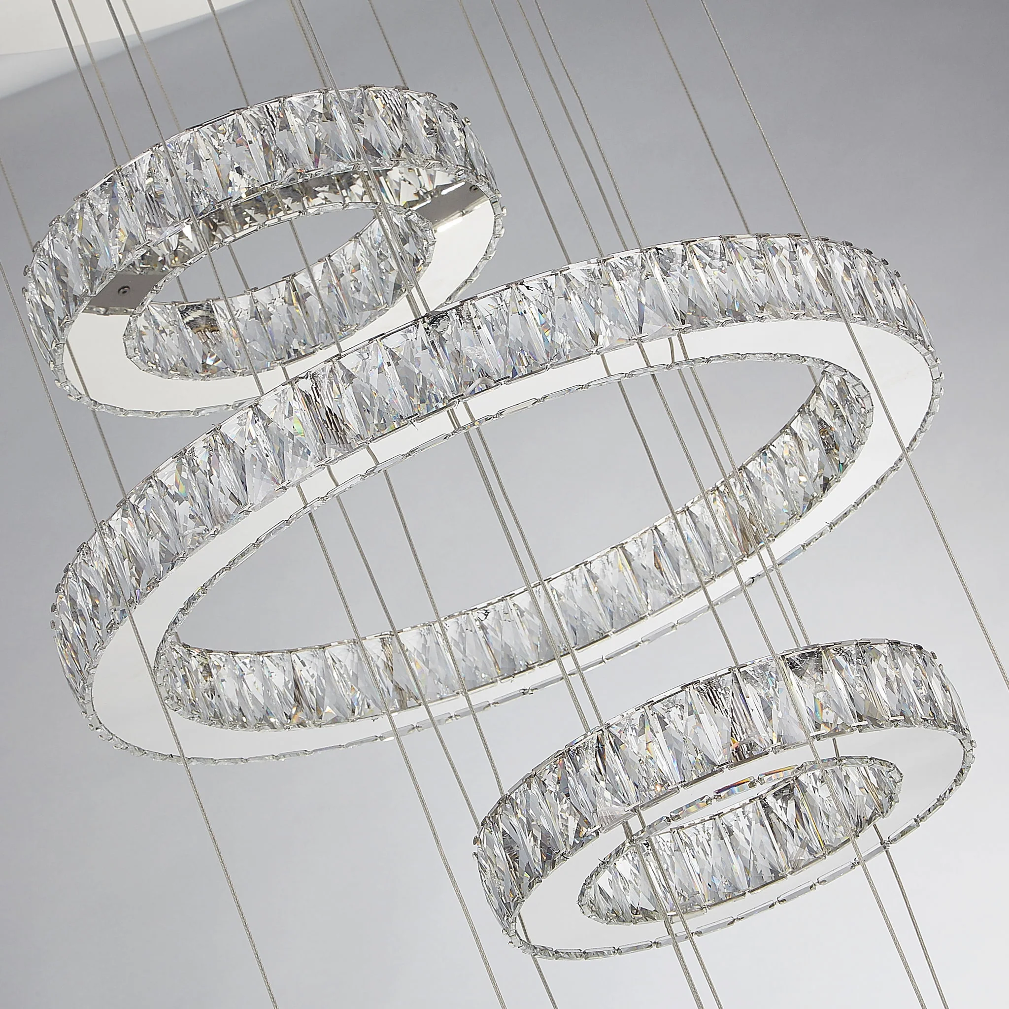 Michael Amini Lighting - Asteroids 3-Ring Modern LED Crystal Chandelier - Chrome - Image 2