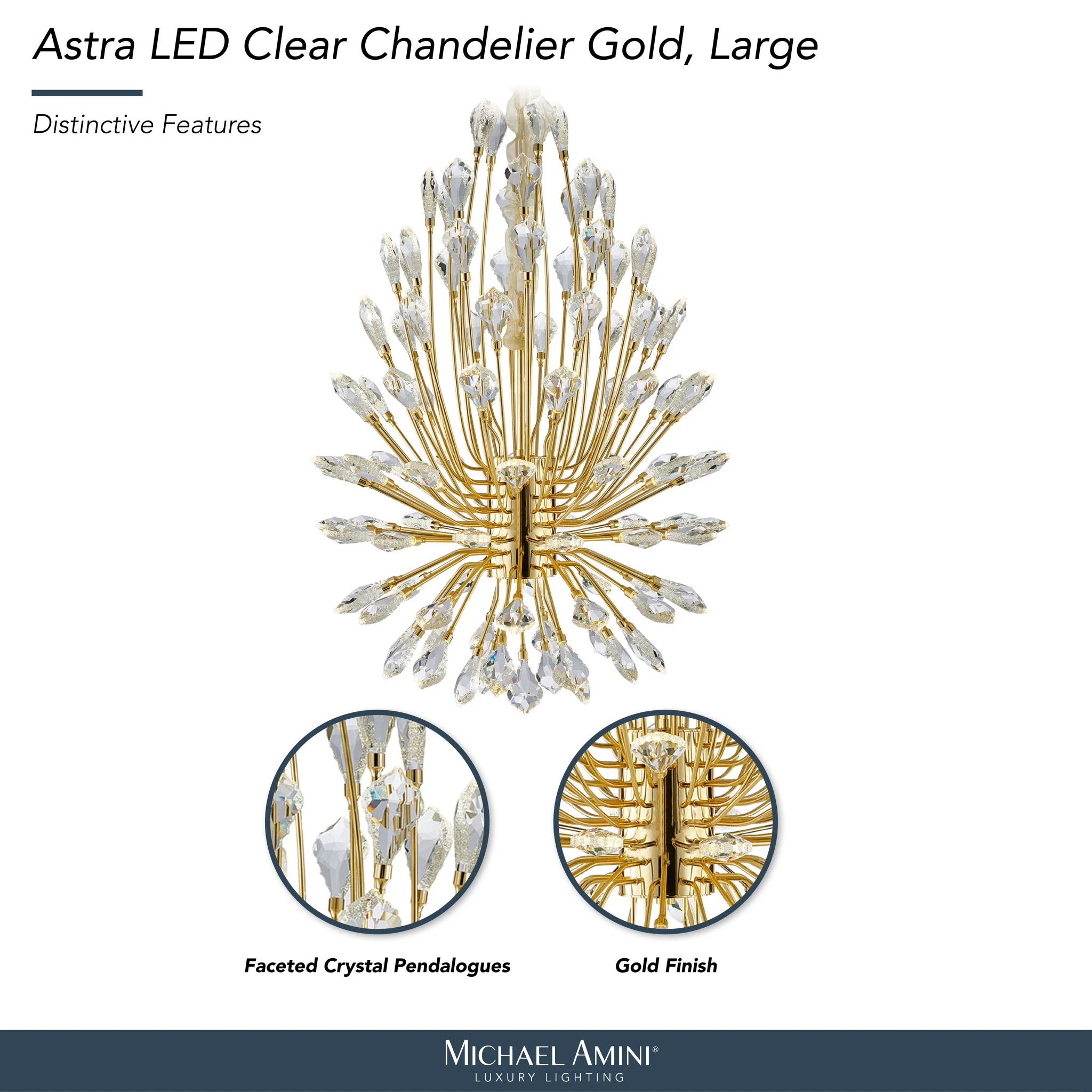 Michael Amini Lighting - Astra 34" LED Crystal Chandelier - Gold - Image 2
