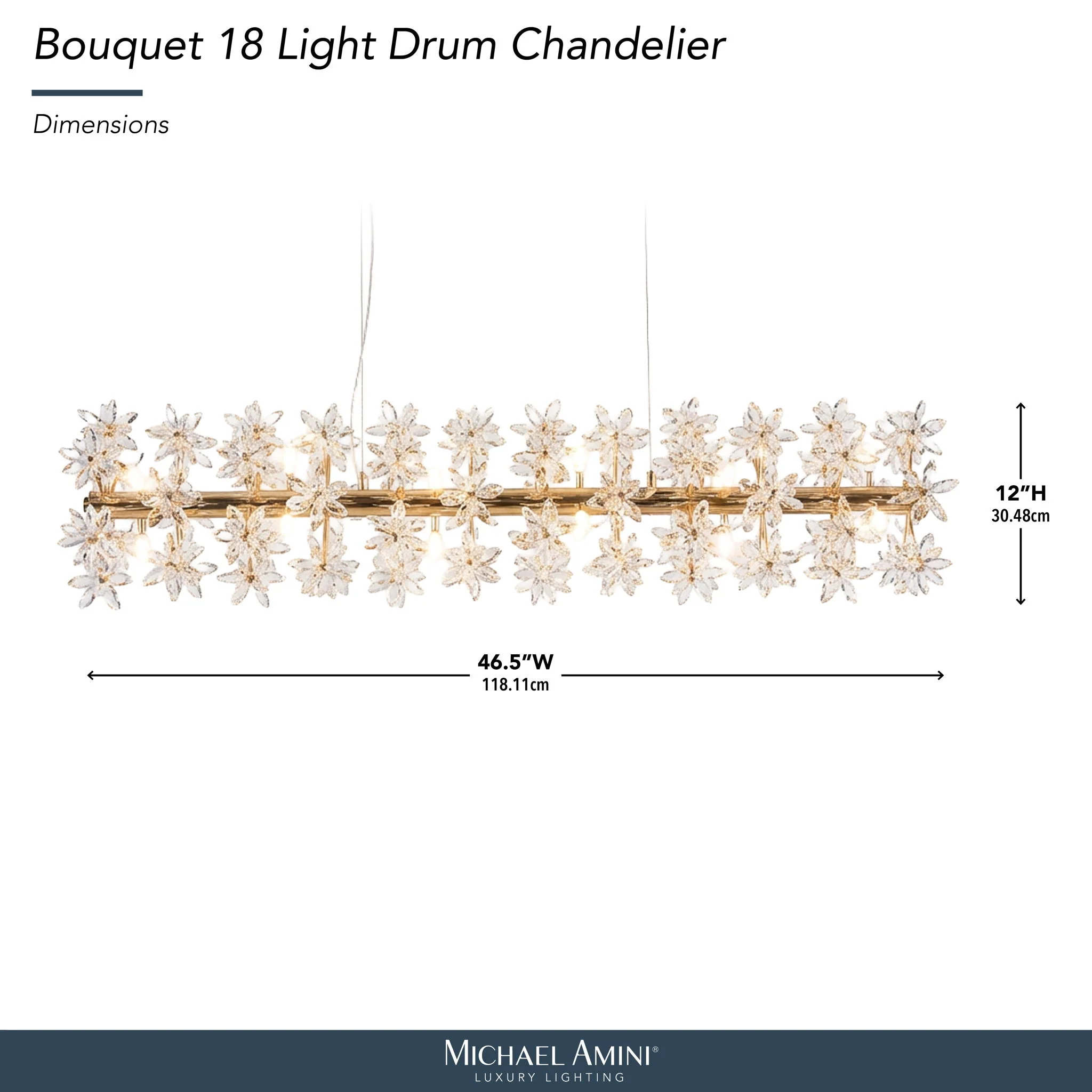 Michael Amini Lighting - Bouquet 18-Light Rectangular Chandelier - Gold - Image 2