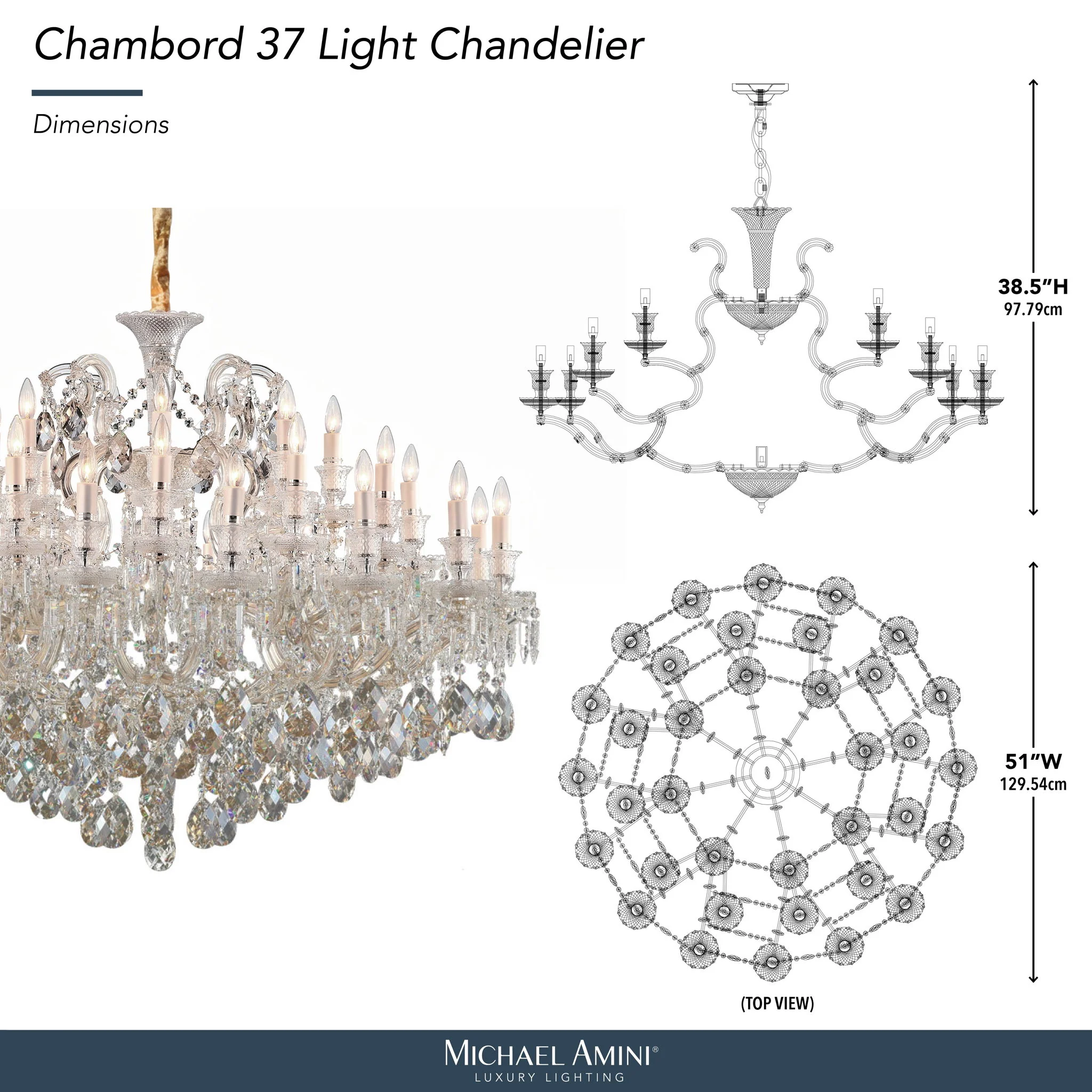 Michael Amini Lighting - Chambord 37-Light Traditional Crystal Chandelier - Clear - Image 2