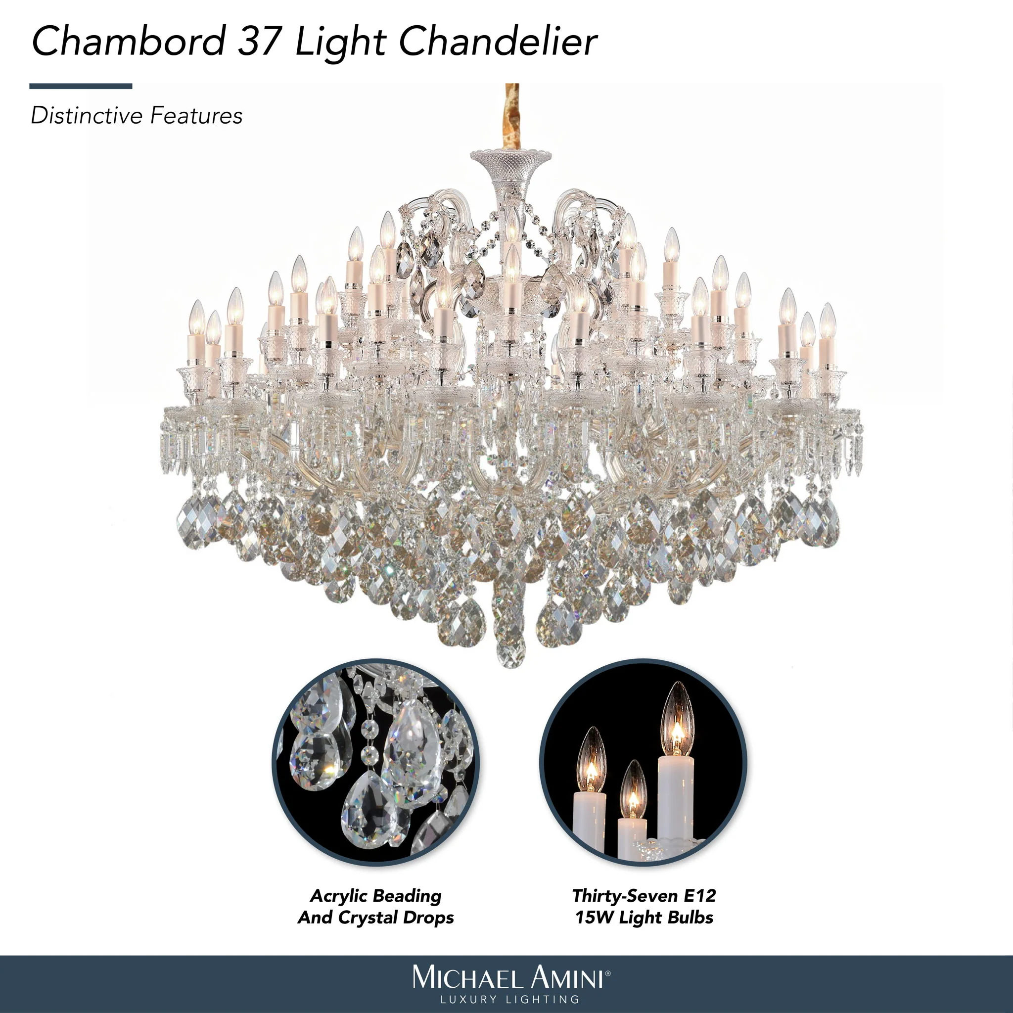 Michael Amini Lighting - Chambord 37-Light Traditional Crystal Chandelier - Clear - Image 3
