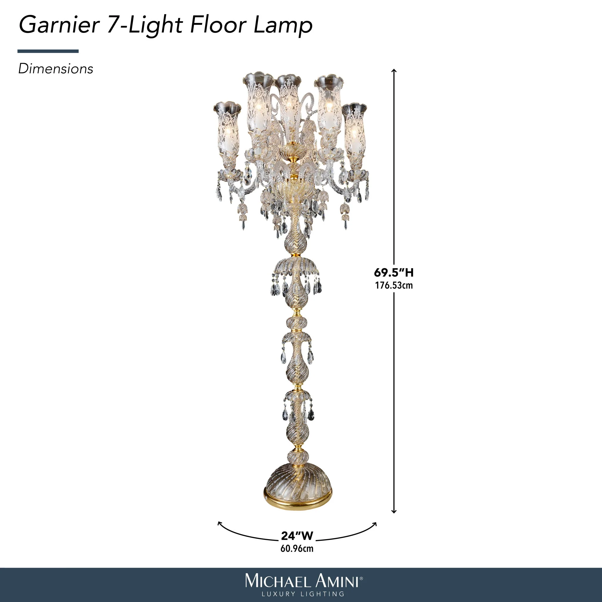Michael Amini Lighting - Garnier 7-Light Traditional Crystal Floor Lamp - Gold - Image 4