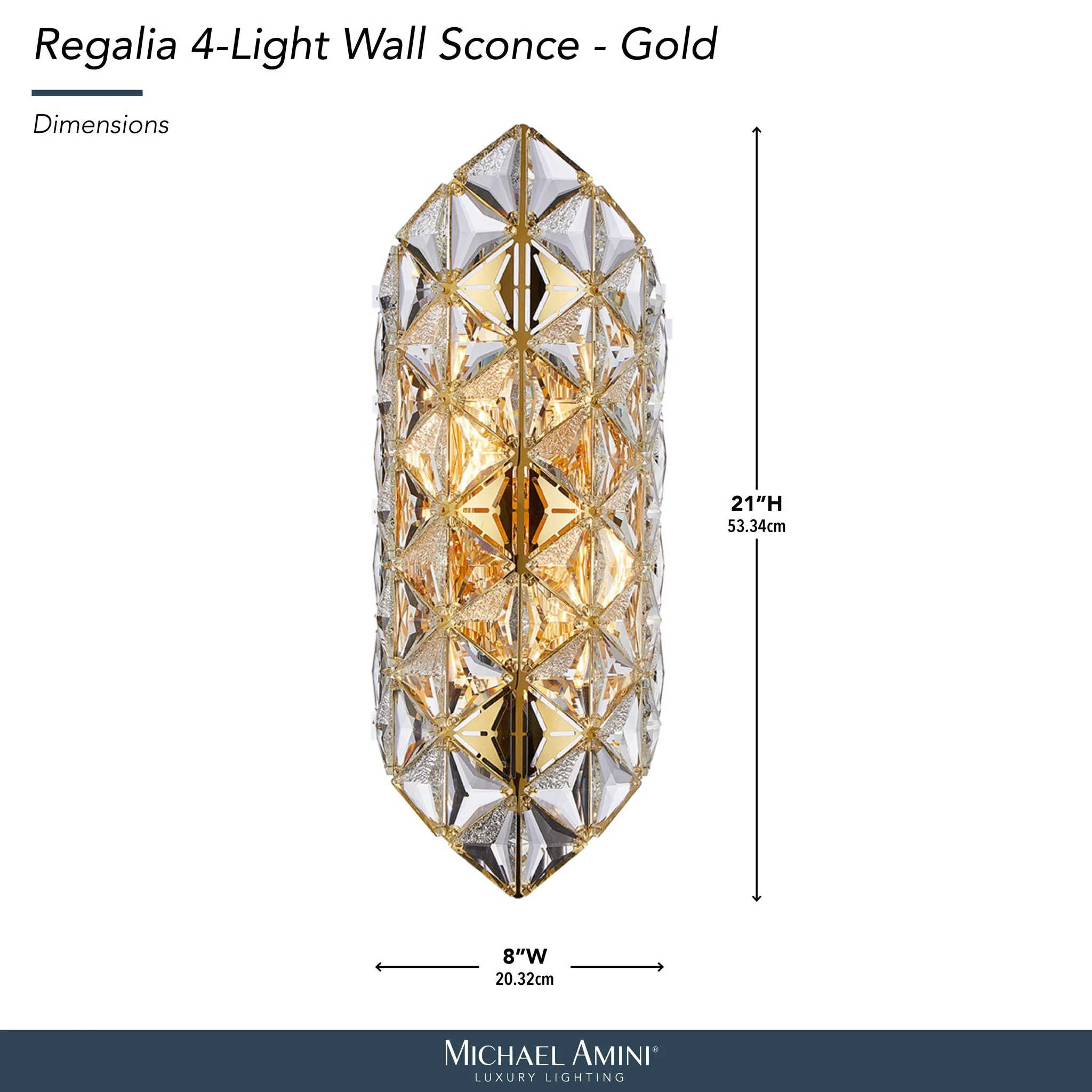 Michael Amini Lighting - Regalia 4-Light Crystal Wall Sconce - Gold - Image 4