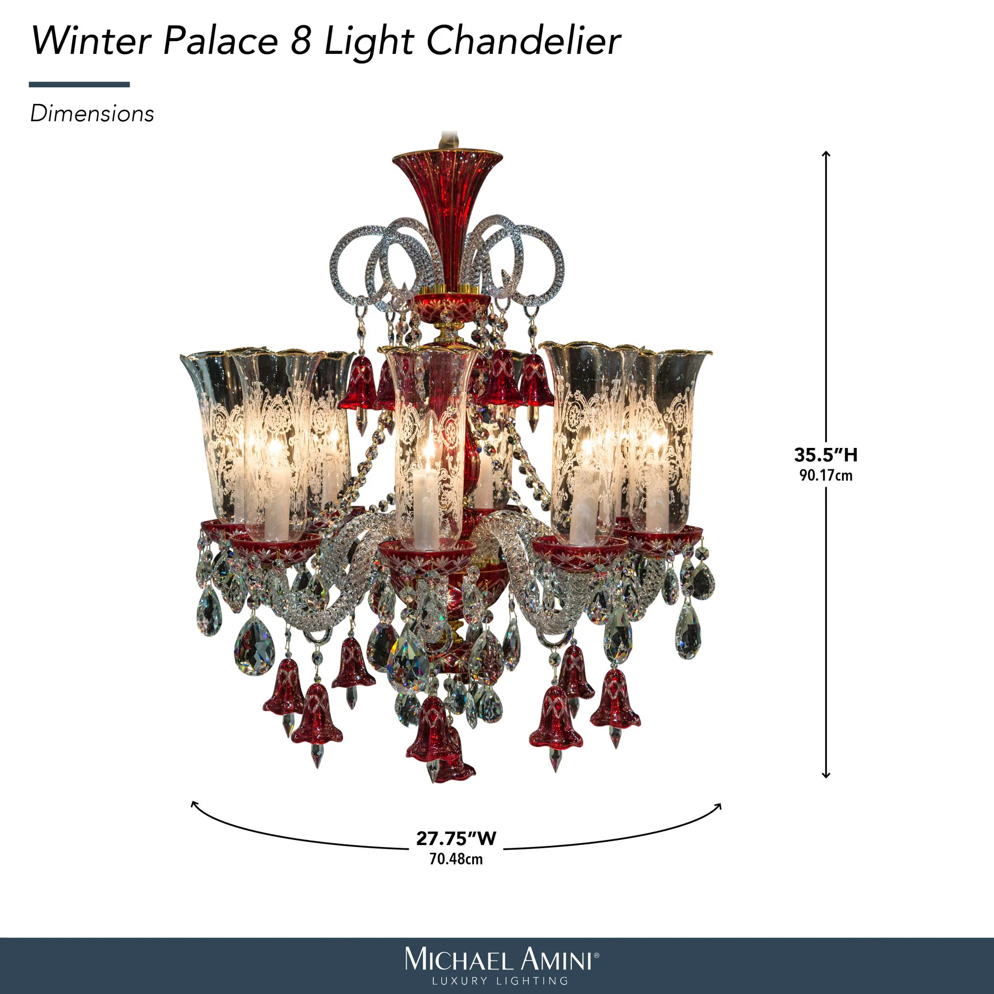 Michael Amini Lighting - Winter Palace 8-Light Traditional Crystal Chandelier - Ruby Red / Pearl Silver - Image 2