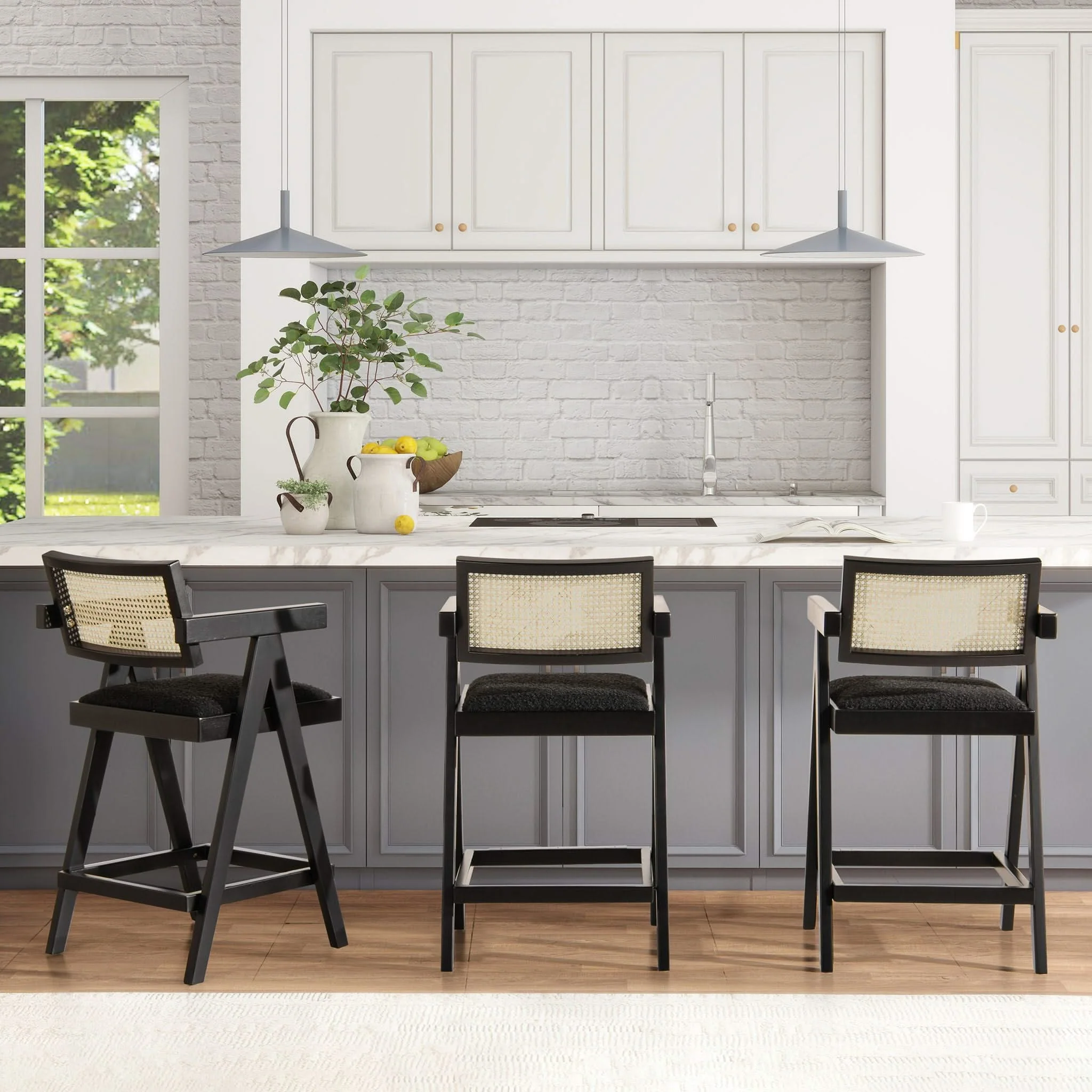 Milan - Modern Webbing Back Stool With Arms (Set of 3) - Image 2