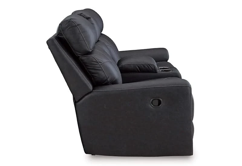 Miles Gunmetal Black Reclining Glider Loveseat with Storage Console and Cup Holders - Image 7