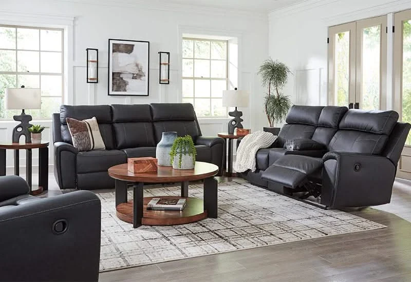 Miles Gunmetal Black Reclining Sofa & Loveseat Living Room Set