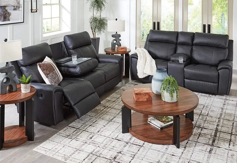 Miles Gunmetal Black Reclining Sofa & Loveseat Living Room Set - Image 9