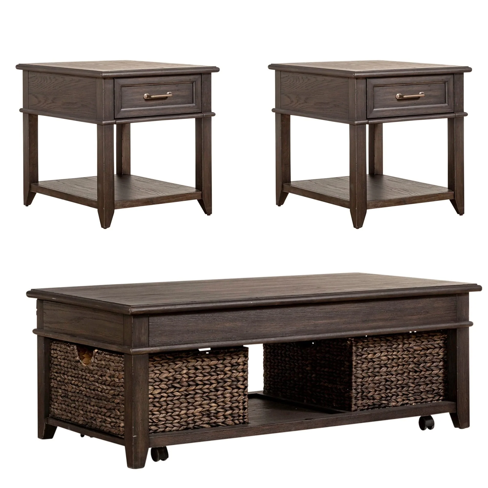 Mill Creek - 3 Piece Living Room Set (Lift Top Cocktail & 2 Drawer End Tables) - Peppercorn - Image 2
