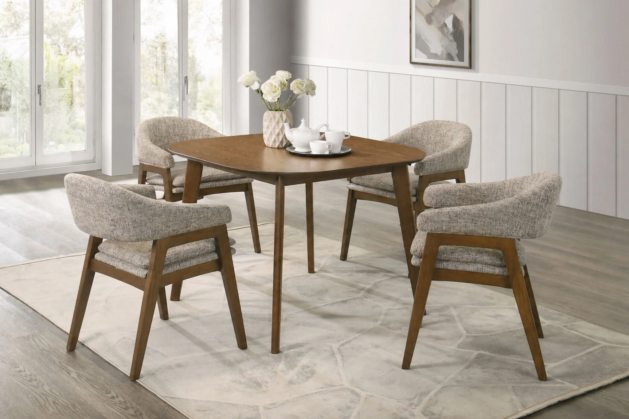 Miller - 5 Piece Set (39" Square Dining Table With 4 Arm Chairs) - Walnut / Gray - Image 2