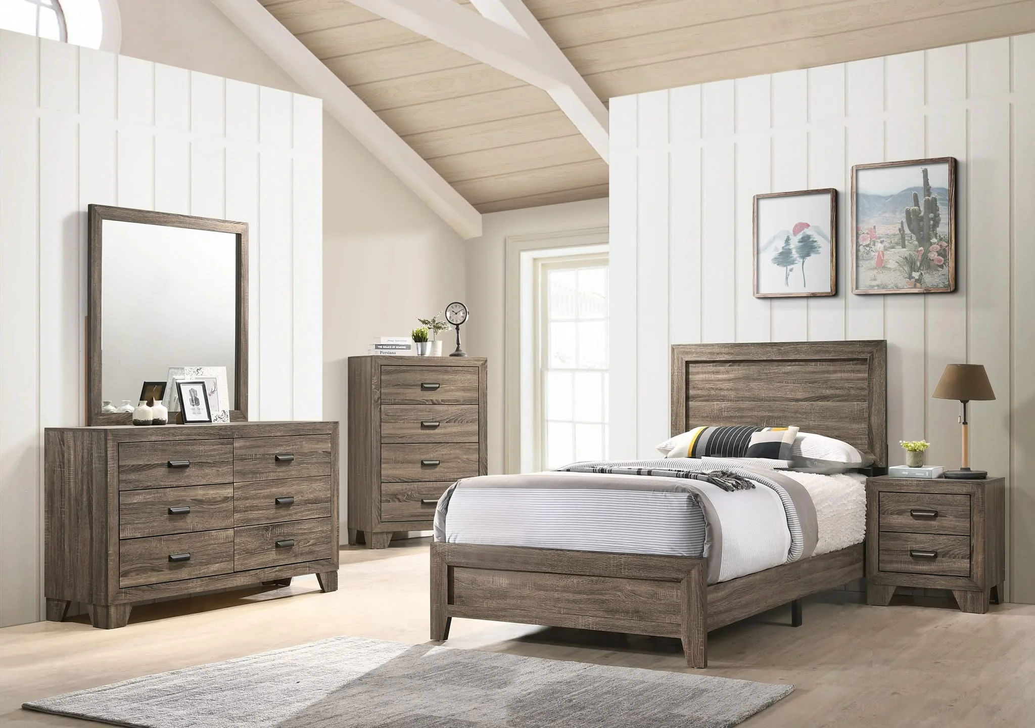Millie - Twin 4 Piece Bedroom Set - Warm Gray