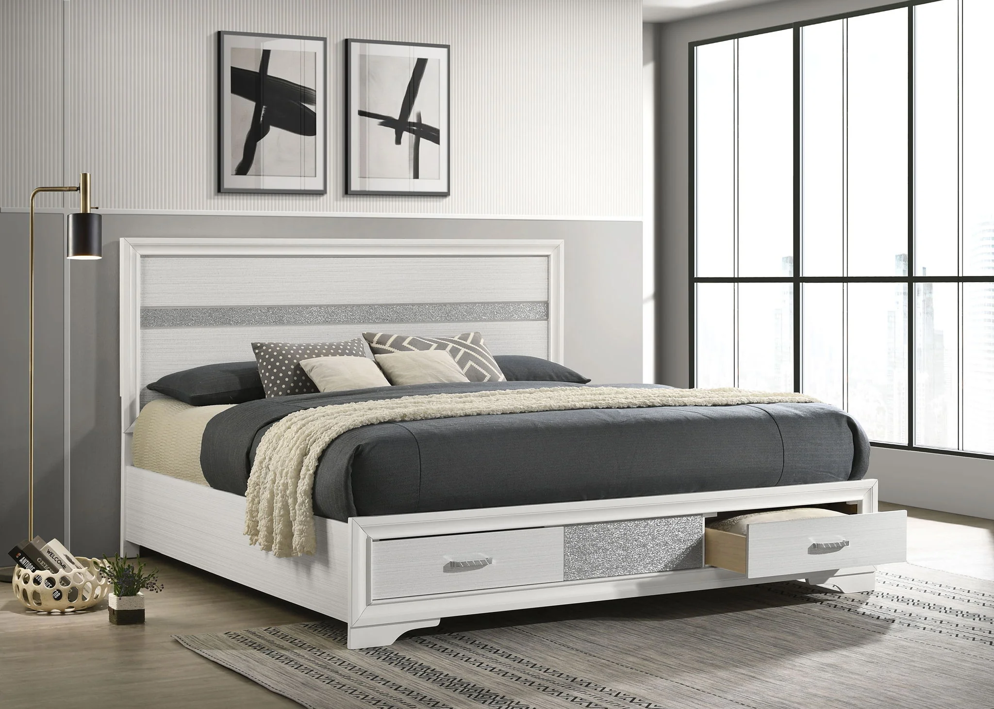Miranda 51-inch Wood Eastern King Storage Panel Bed White - Image 2