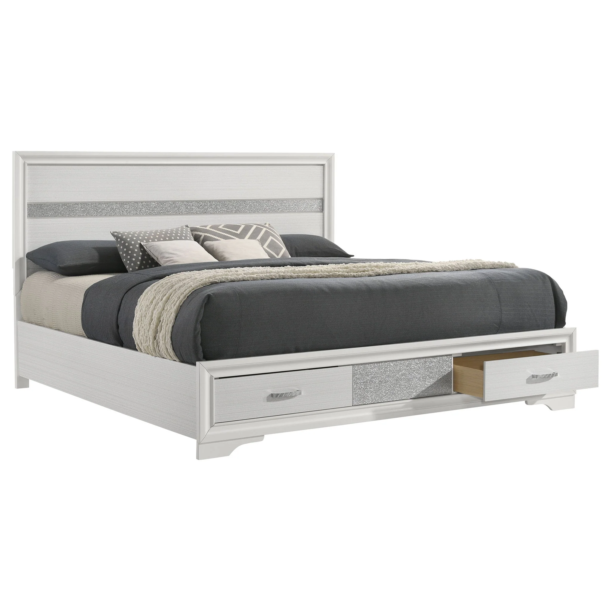 Miranda 51-inch Wood Eastern King Storage Panel Bed White - Image 4