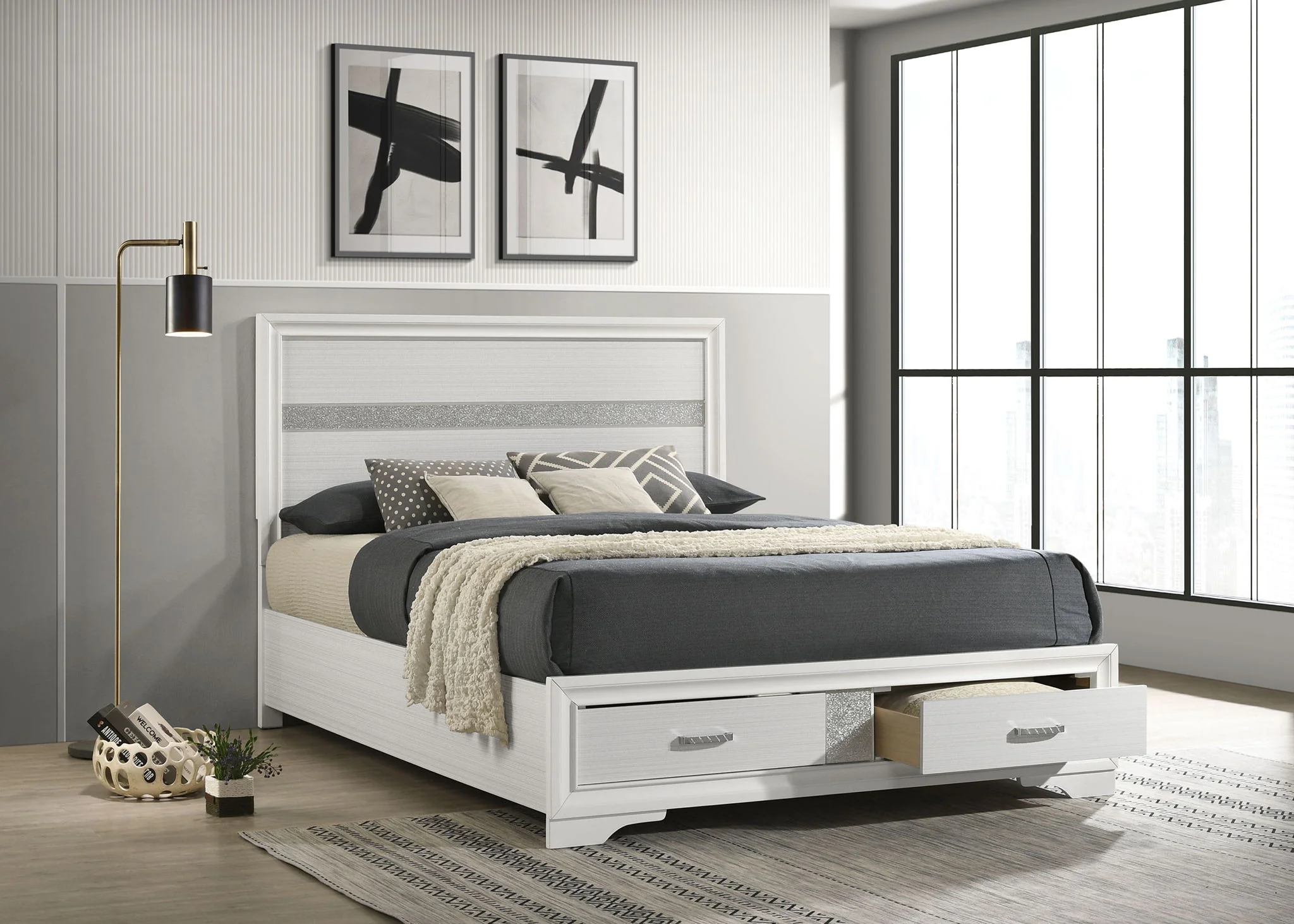 Miranda 51-inch Wood Queen Storage Panel Bed White - Image 4