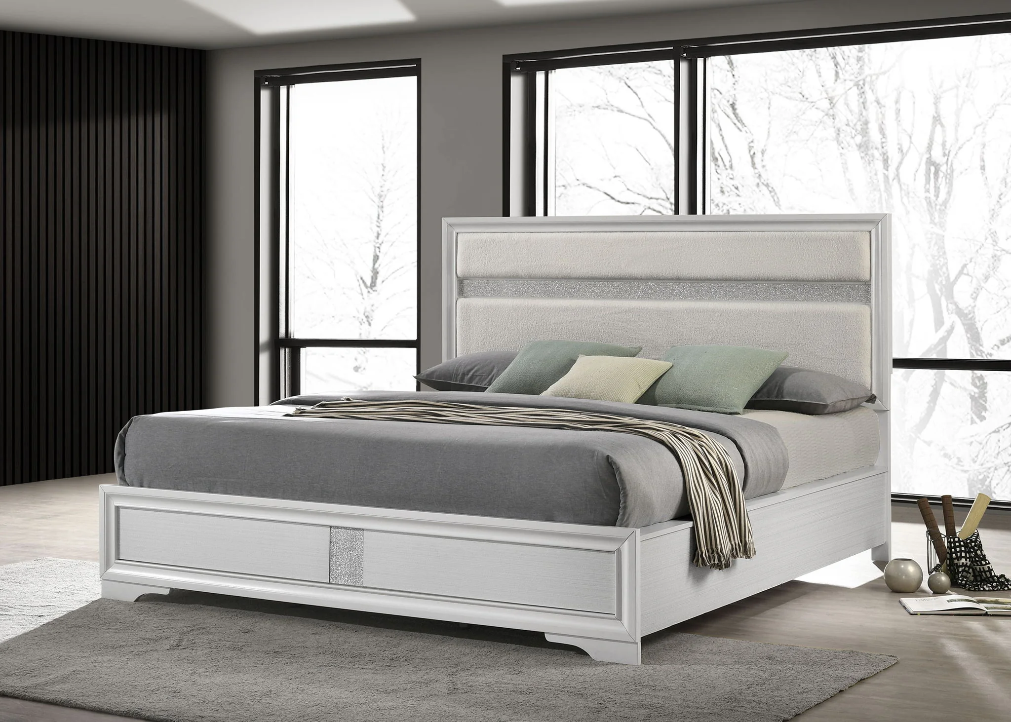 Miranda 54-inch Upholstered California King Panel Bed White - Image 3