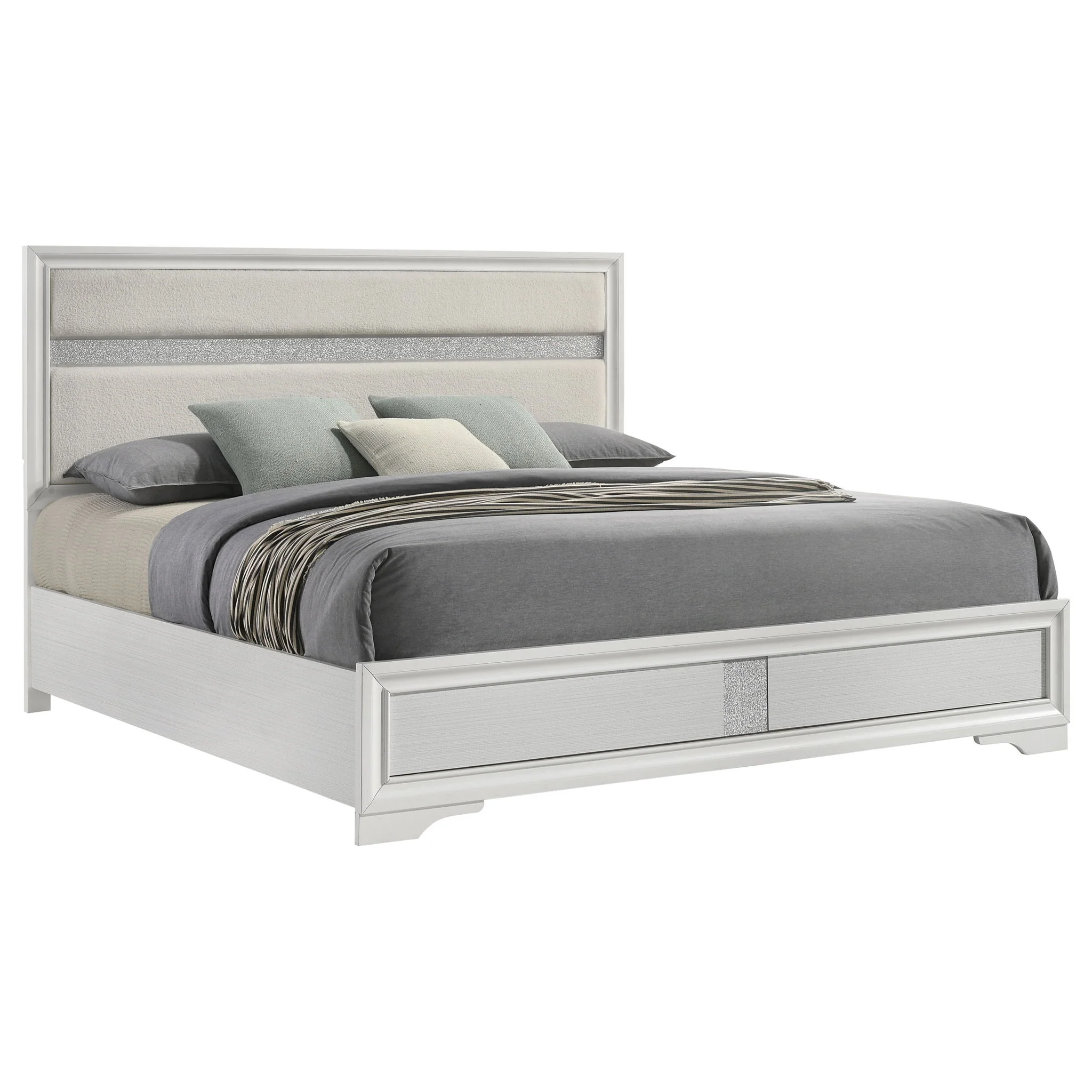 Miranda 54-inch Upholstered Eastern King Panel Bed White - Image 2
