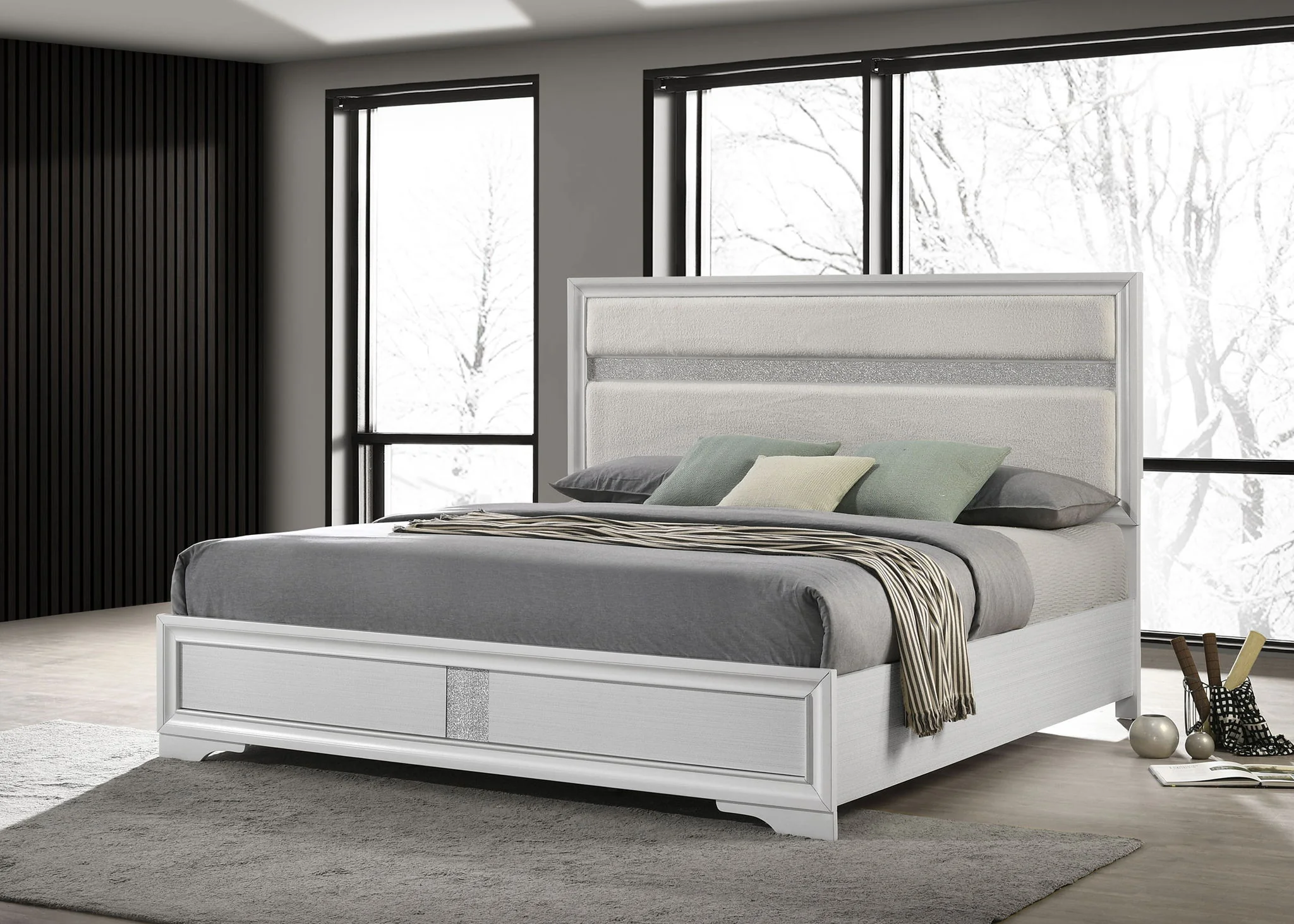 Miranda 54-inch Upholstered Eastern King Panel Bed White - Image 3