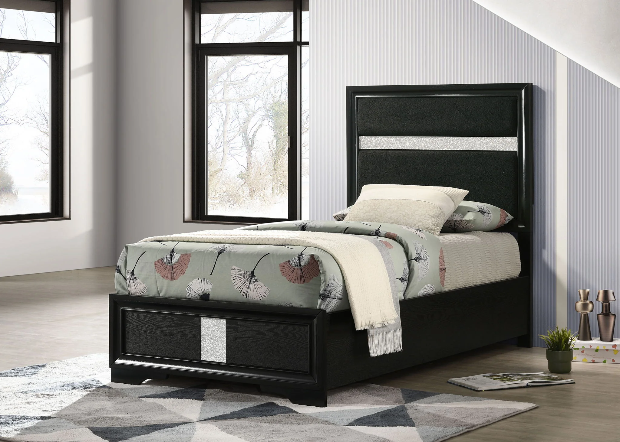 Miranda 54-inch Upholstered Twin Panel Bed Black - Image 4