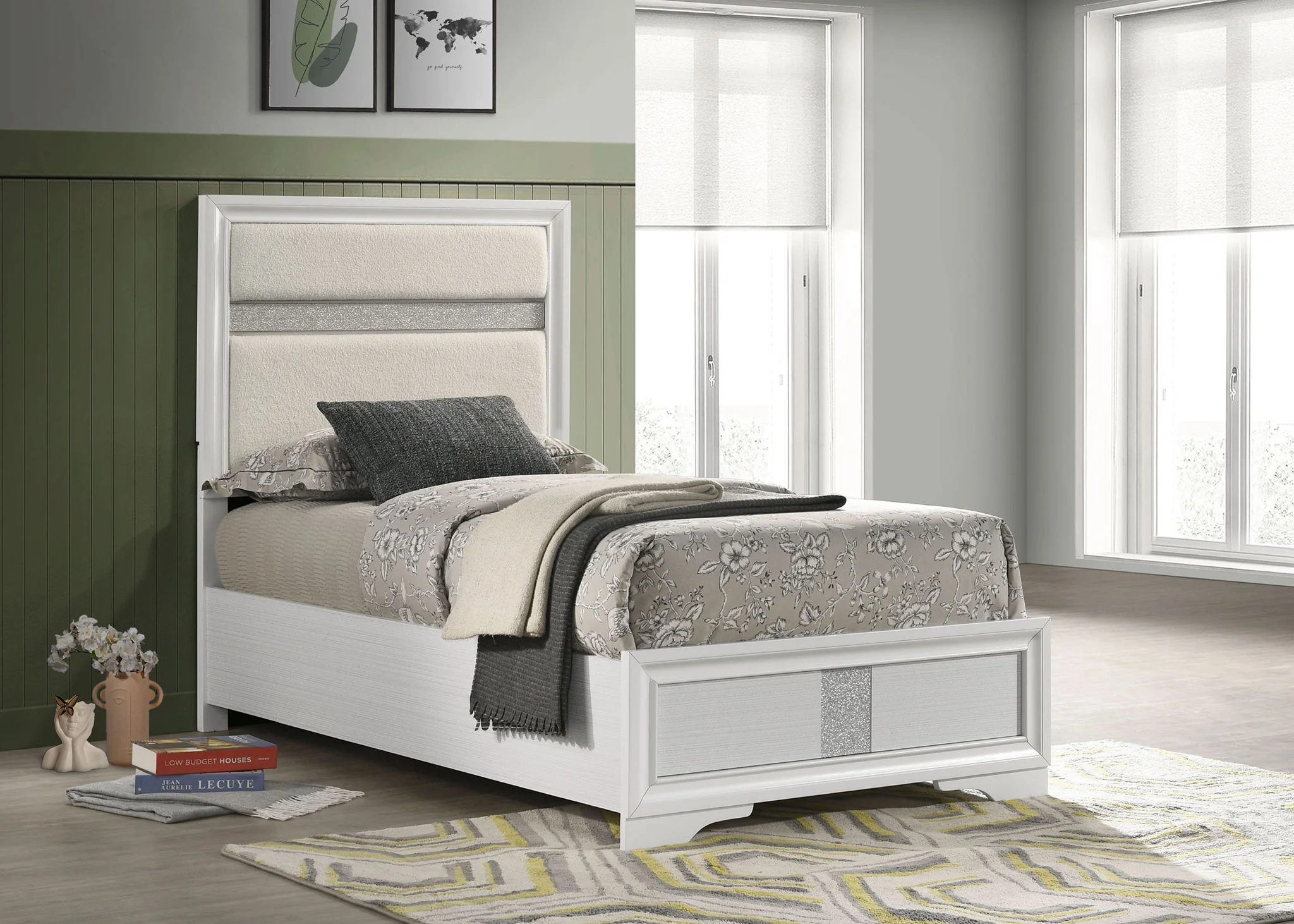 Miranda 54-inch Upholstered Twin Panel Bed White - Image 4