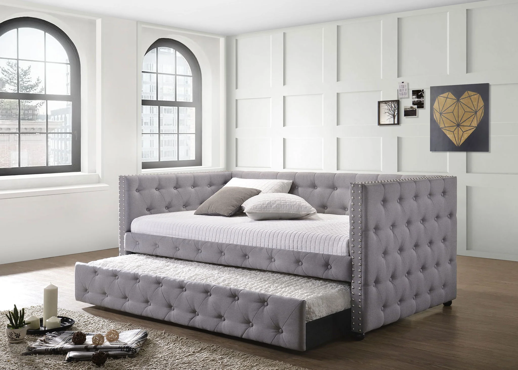 Mockern Upholstered Twin Daybed with Trundle Grey - Image 3