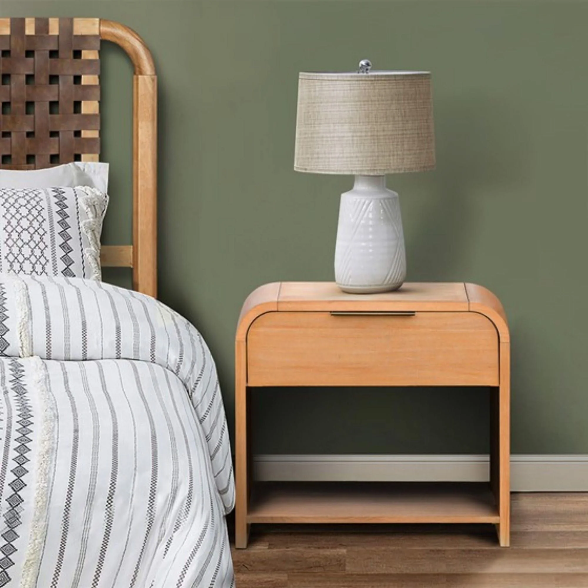1 Drawer Waterfall Nightstand With Mid Century Design - Natural - Image 3