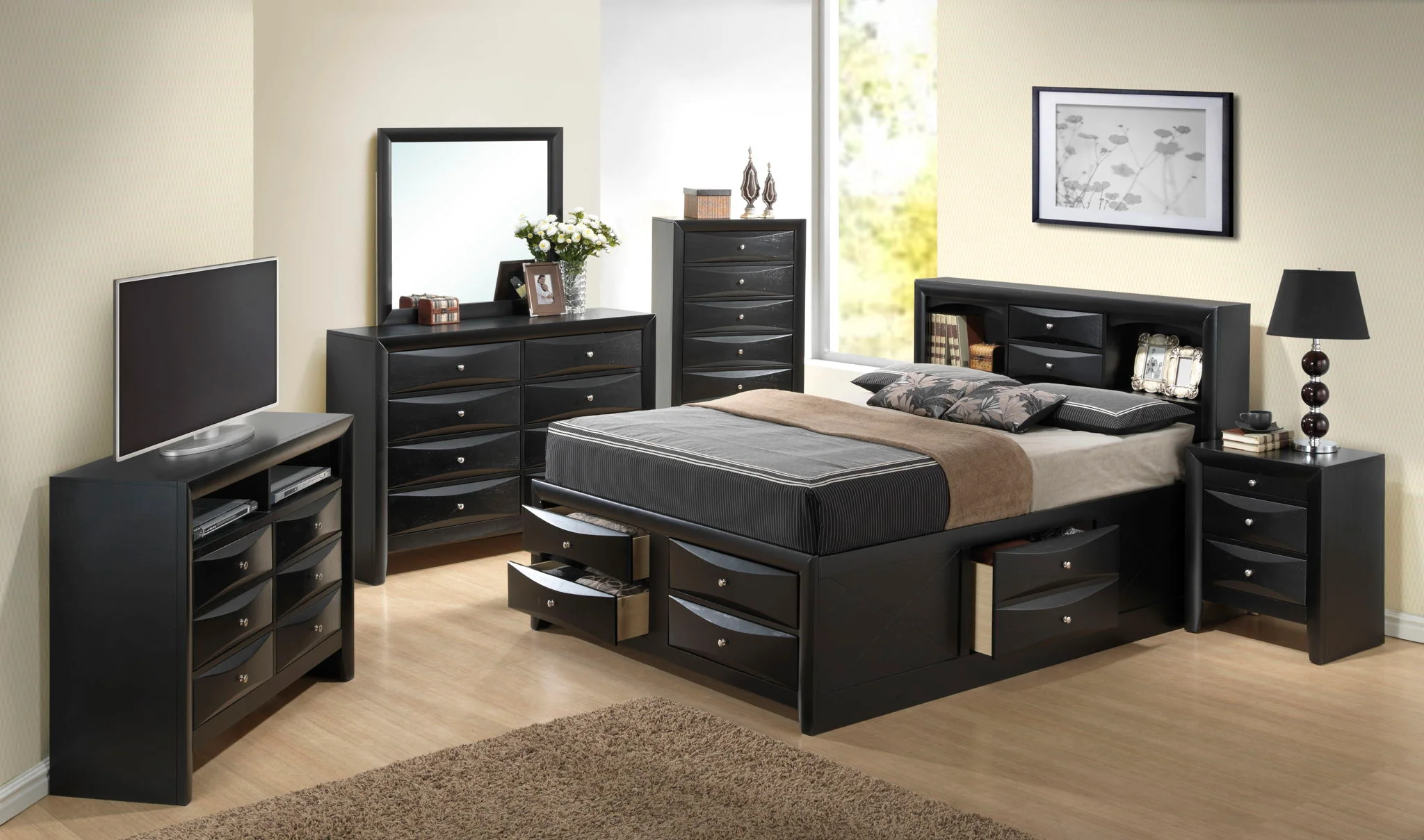 Modern Design Storage Bed With Bookcase Headboard - Image 2