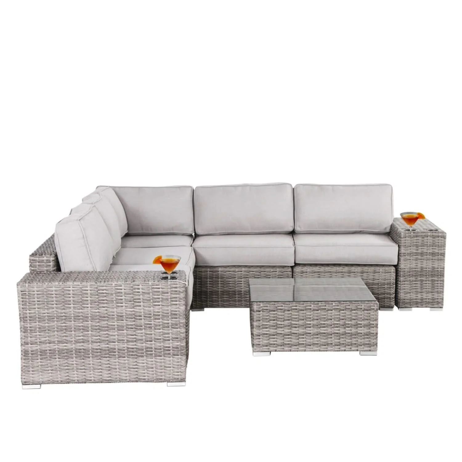 Modern Patio Rattan Sectional Set With Cushions - Image 11