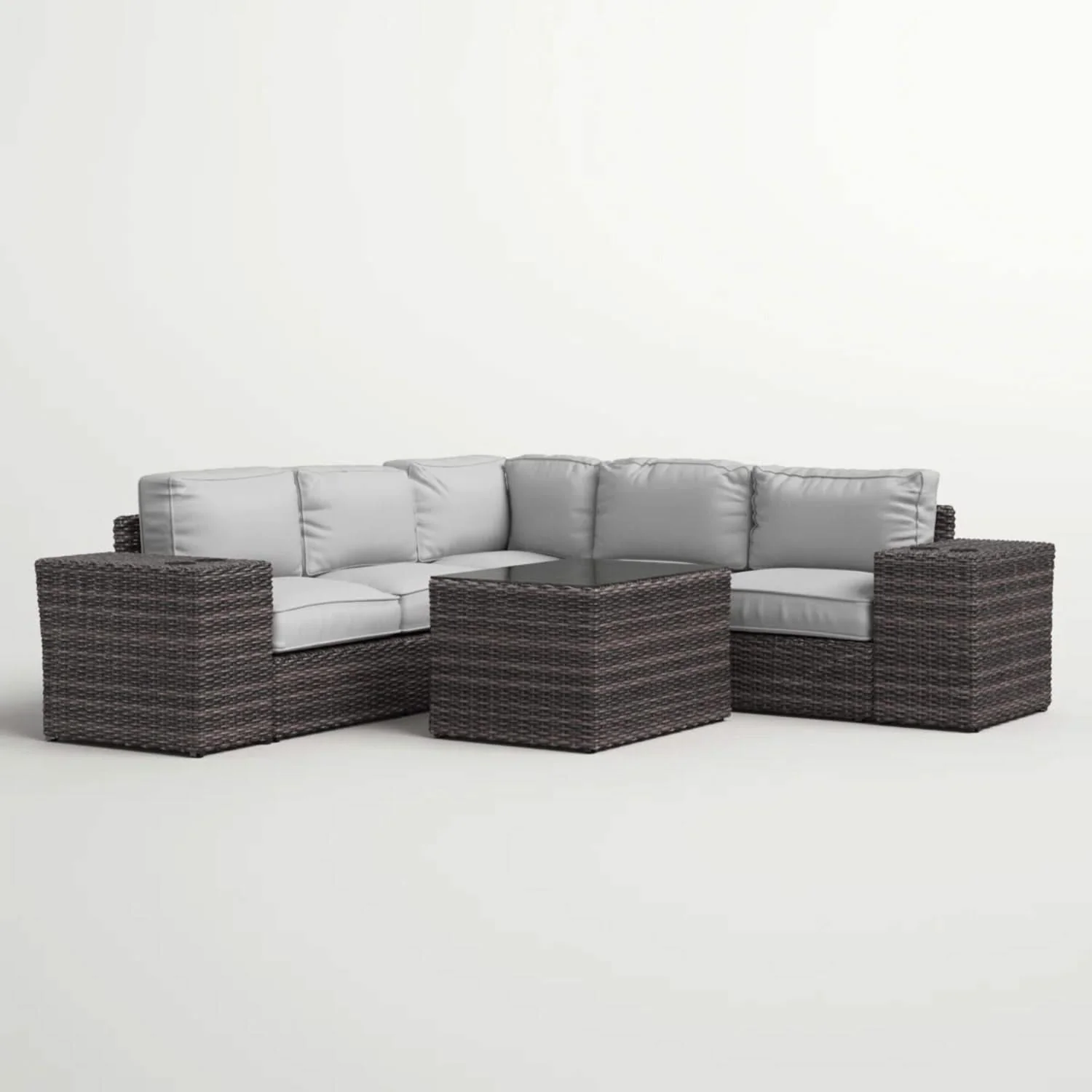 Modern Patio Rattan Sectional Set With Cushions - Image 12