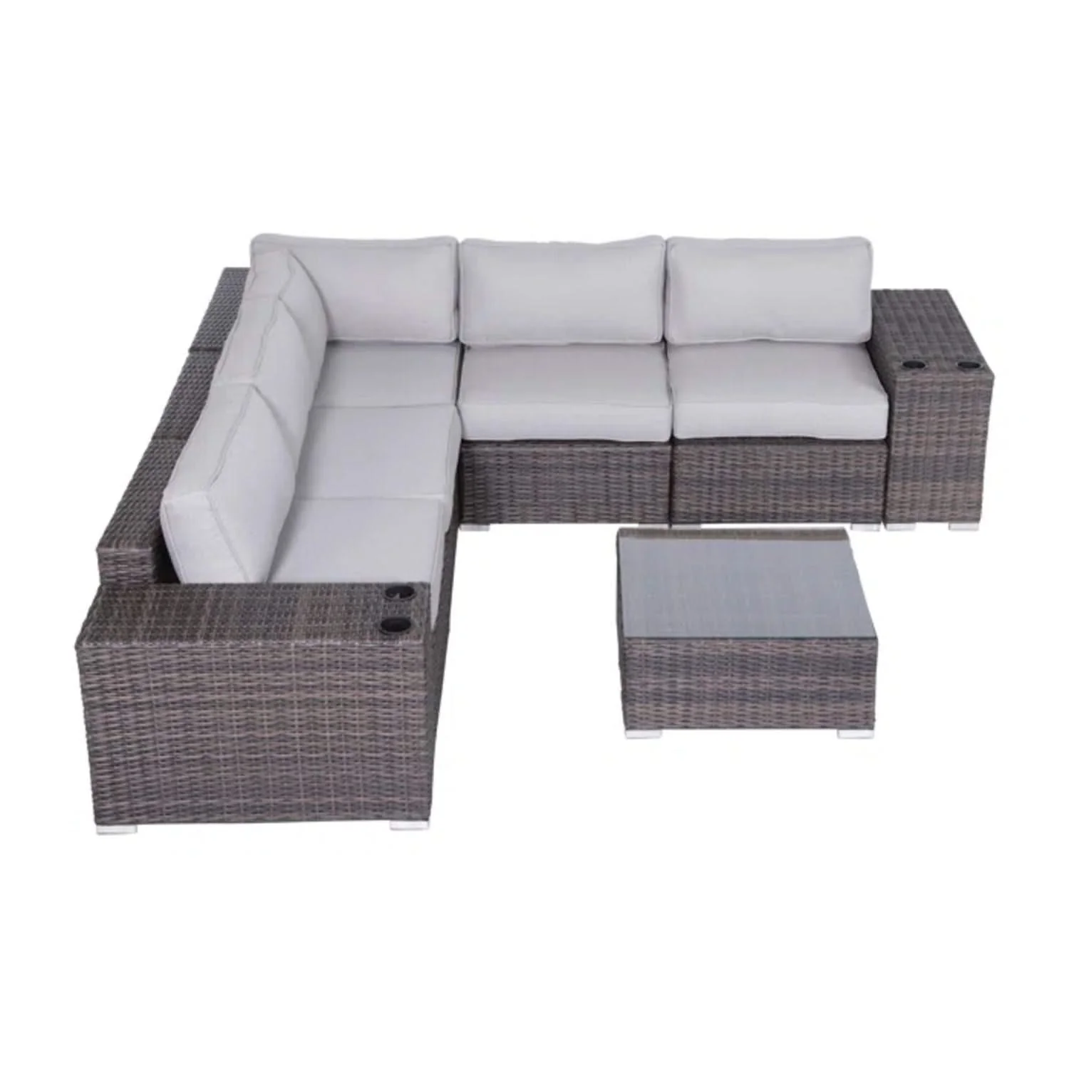 Modern Patio Rattan Sectional Set With Cushions - Image 15