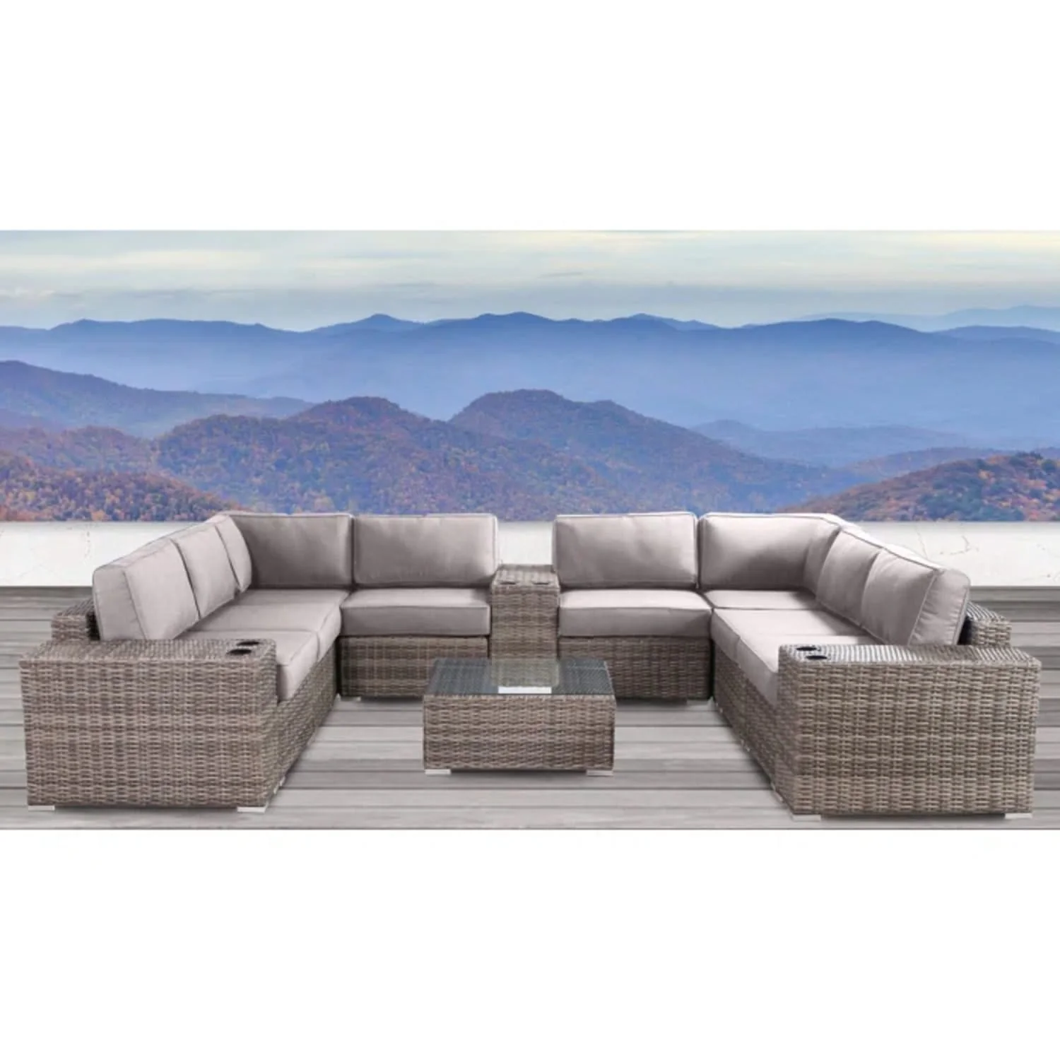 Modern Patio Rattan Sectional Set With Cushions - Image 25