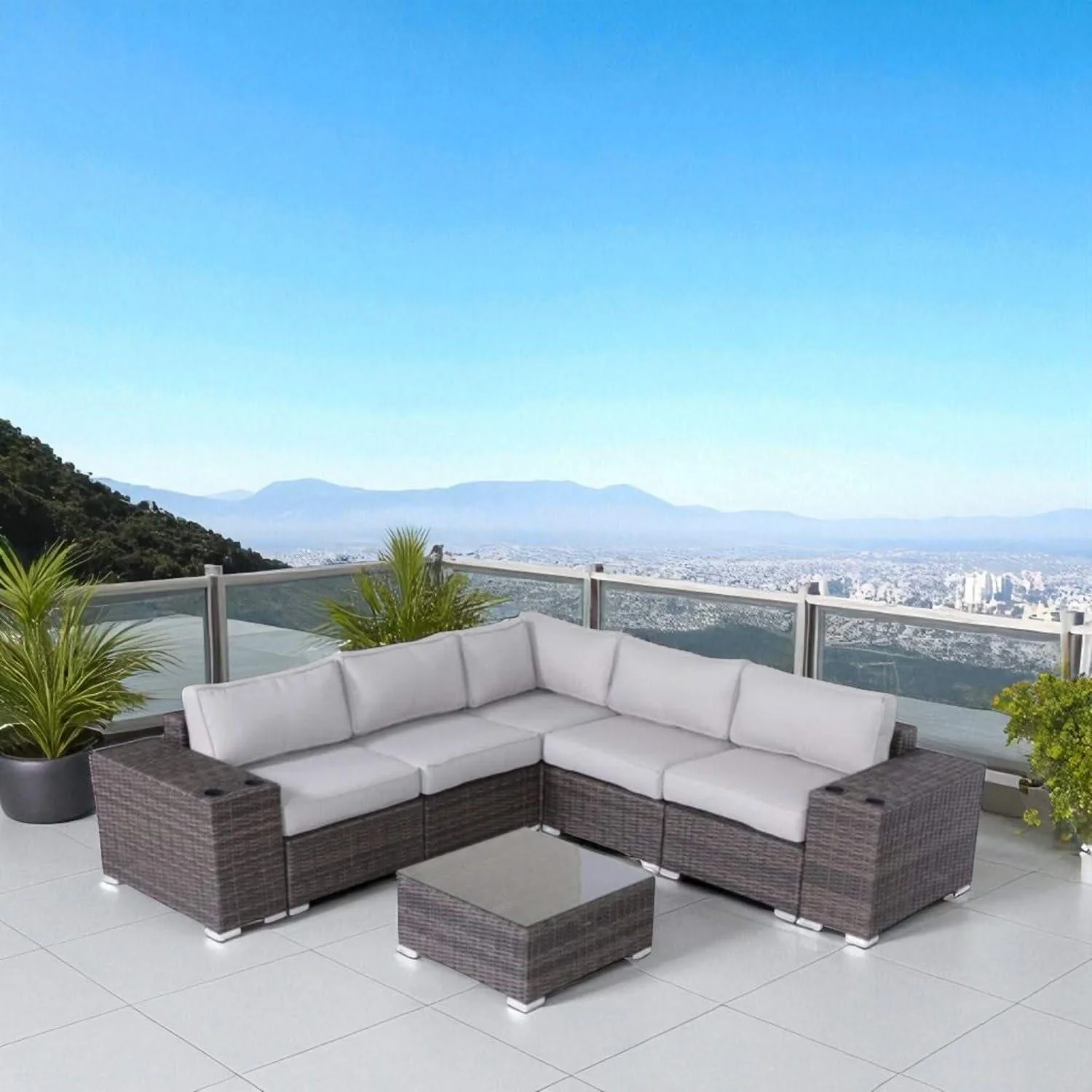 Modern Patio Rattan Sectional Set With Cushions - Image 27
