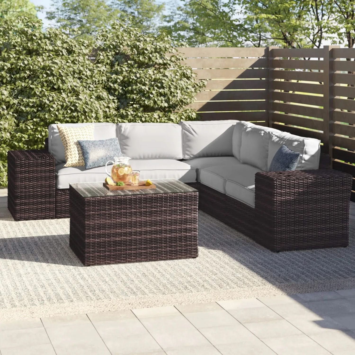 Modern Patio Rattan Sectional Set With Cushions - Image 28