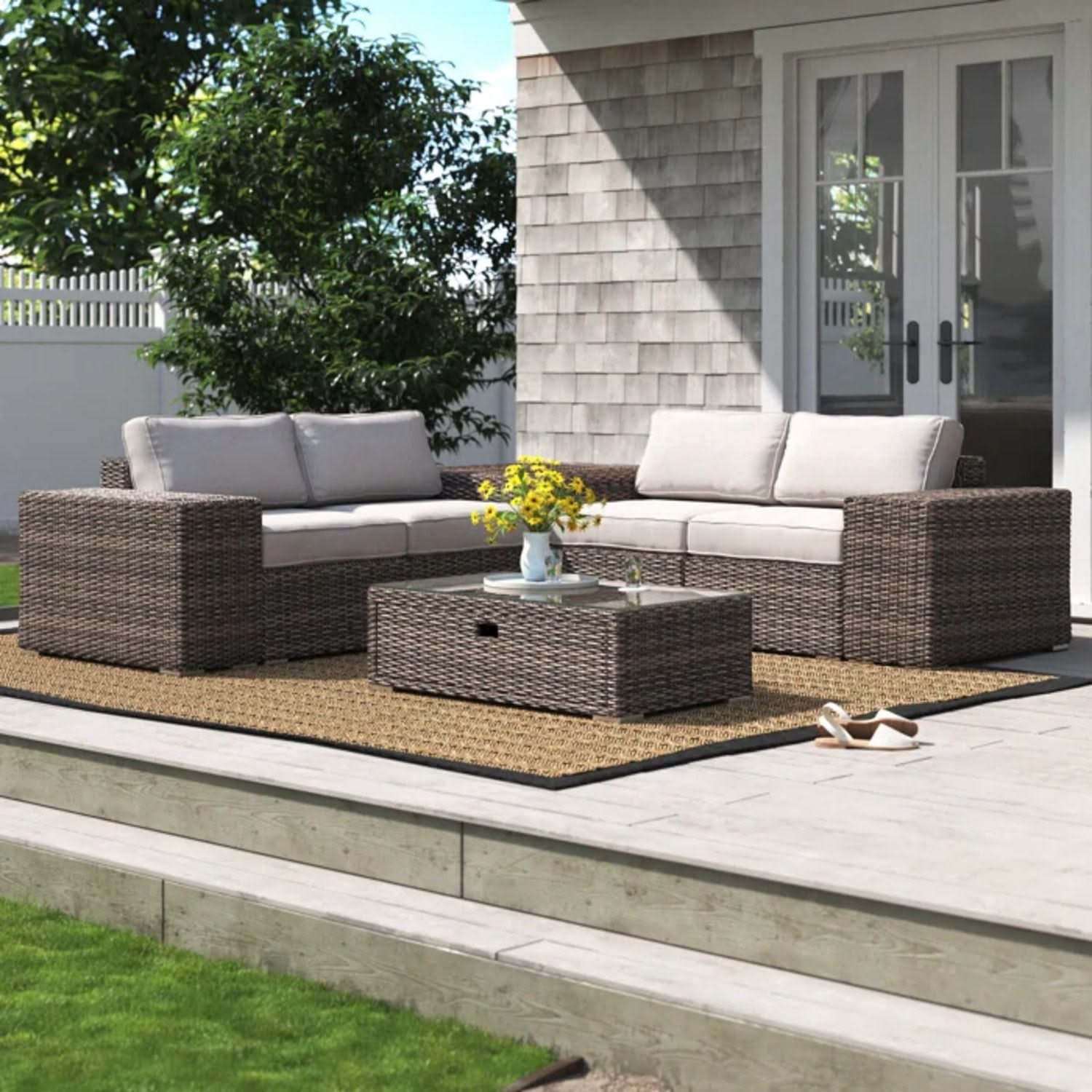 Modern Patio Rattan Sectional Set With Cushions - Image 46