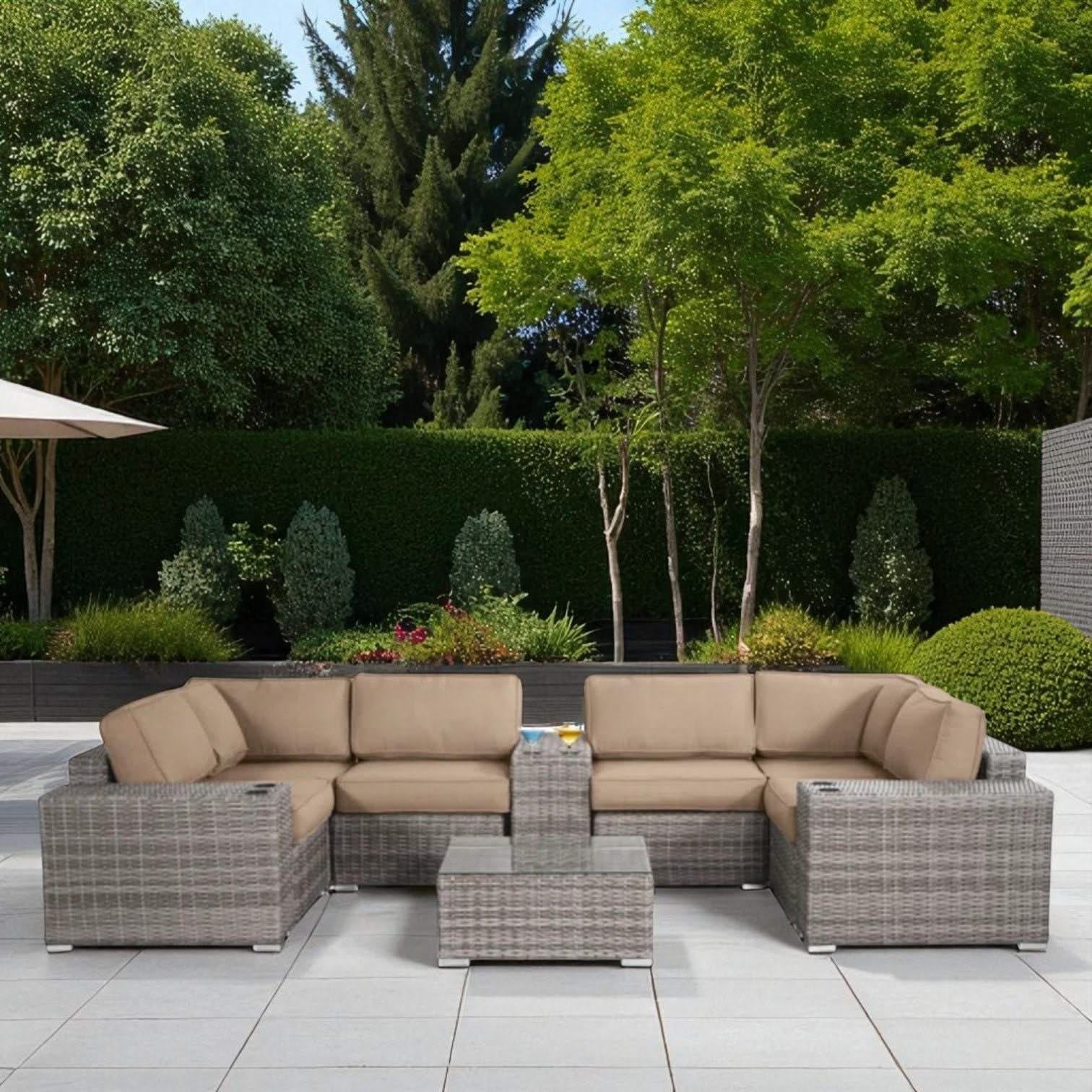 Modern Patio Rattan Sectional Set With Cushions - Image 47