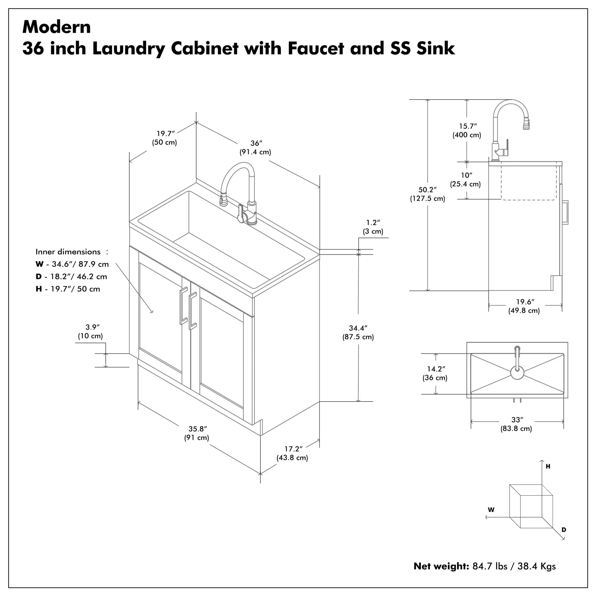 Modern Shaker All-In-One Laundry Utility Sink And Cabinet With Pull-Out Faucet - Image 5