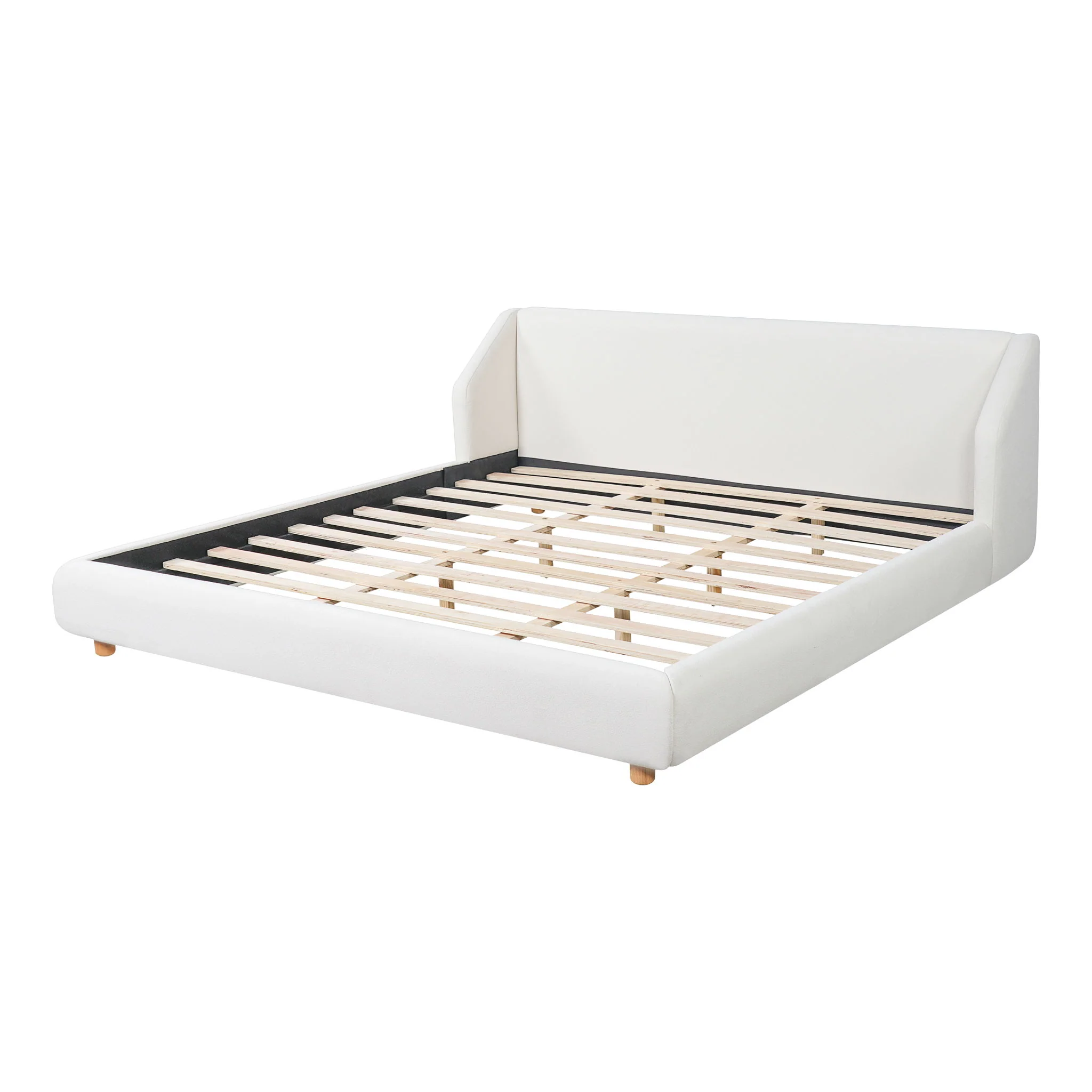 Modern Upholstered Bed Frame With Wingback Headboard