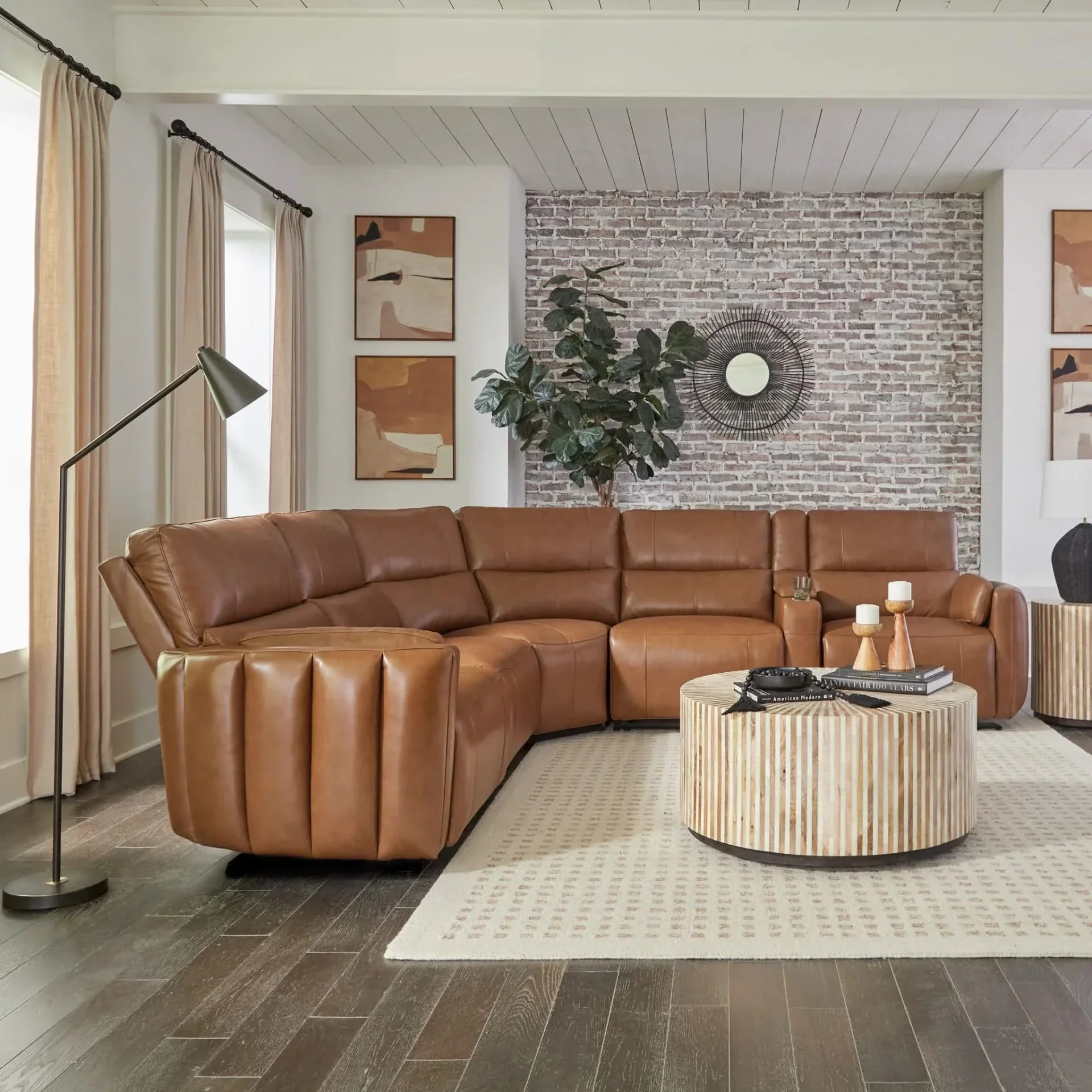 Modway Brown Power Headrest & Reclining 6 PC Modular Sectional with Storage Console, Cup Holders and 2 Arm Pillows - Image 2