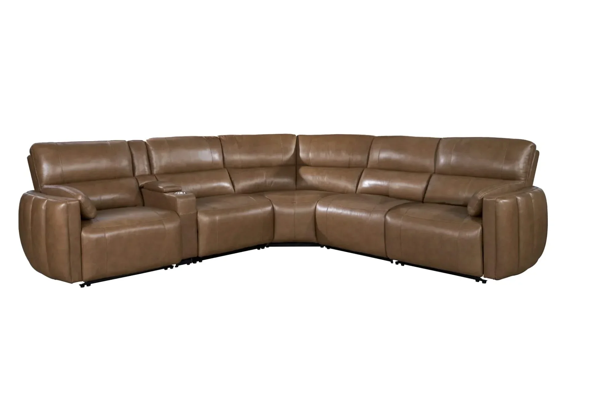Modway Brown Power Headrest & Reclining 6 PC Modular Sectional with Storage Console, Cup Holders and 2 Arm Pillows - Image 6