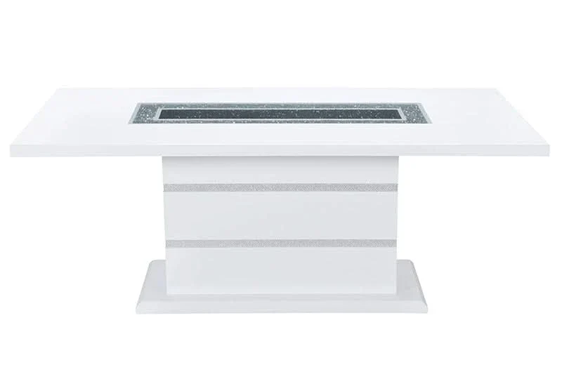 Monaco High Gloss White Rectangular Dining Table with Glitter Accents