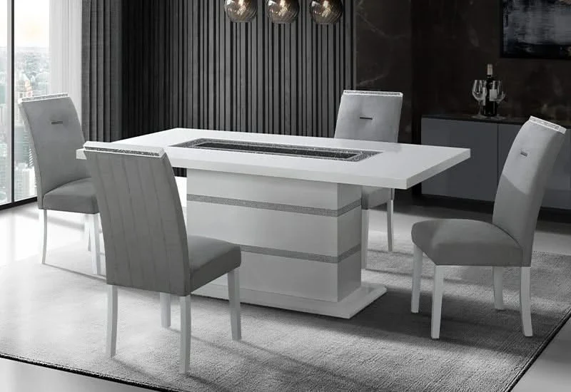 Monaco High Gloss White Rectangular Dining Table with Glitter Accents - Image 2