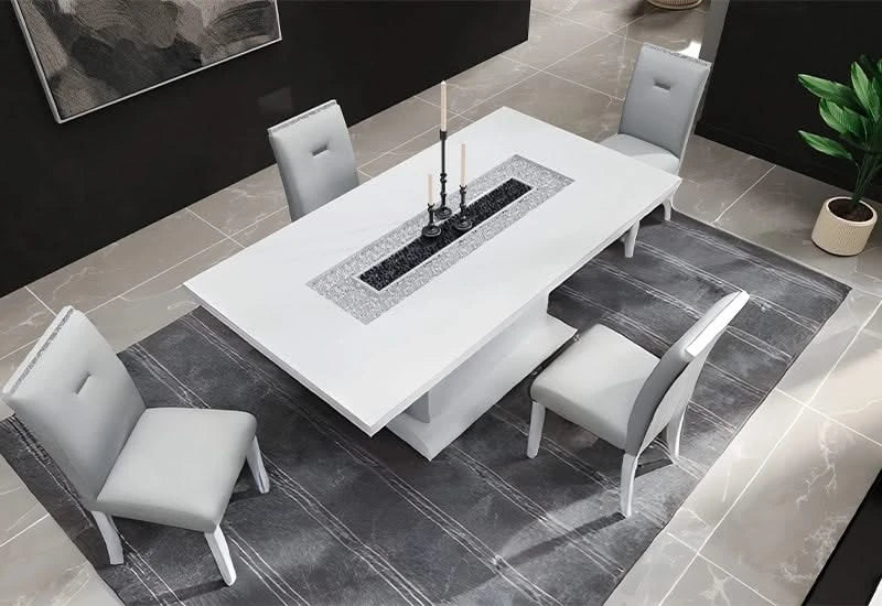 Monaco High Gloss White Rectangular Dining Table with Glitter Accents - Image 3