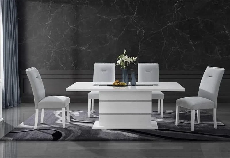 Monaco High Gloss White Rectangular Dining Table with Glitter Accents - Image 4