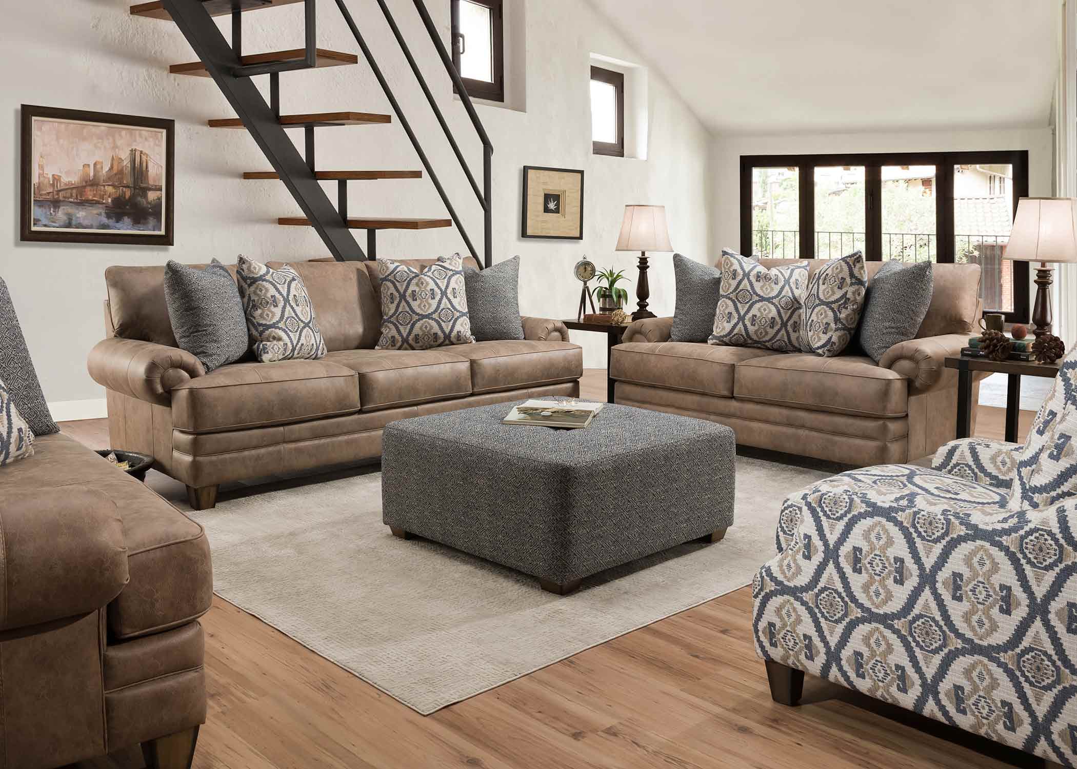 Kemp Hazelnut Sofa and Loveseat with Rolled Arms